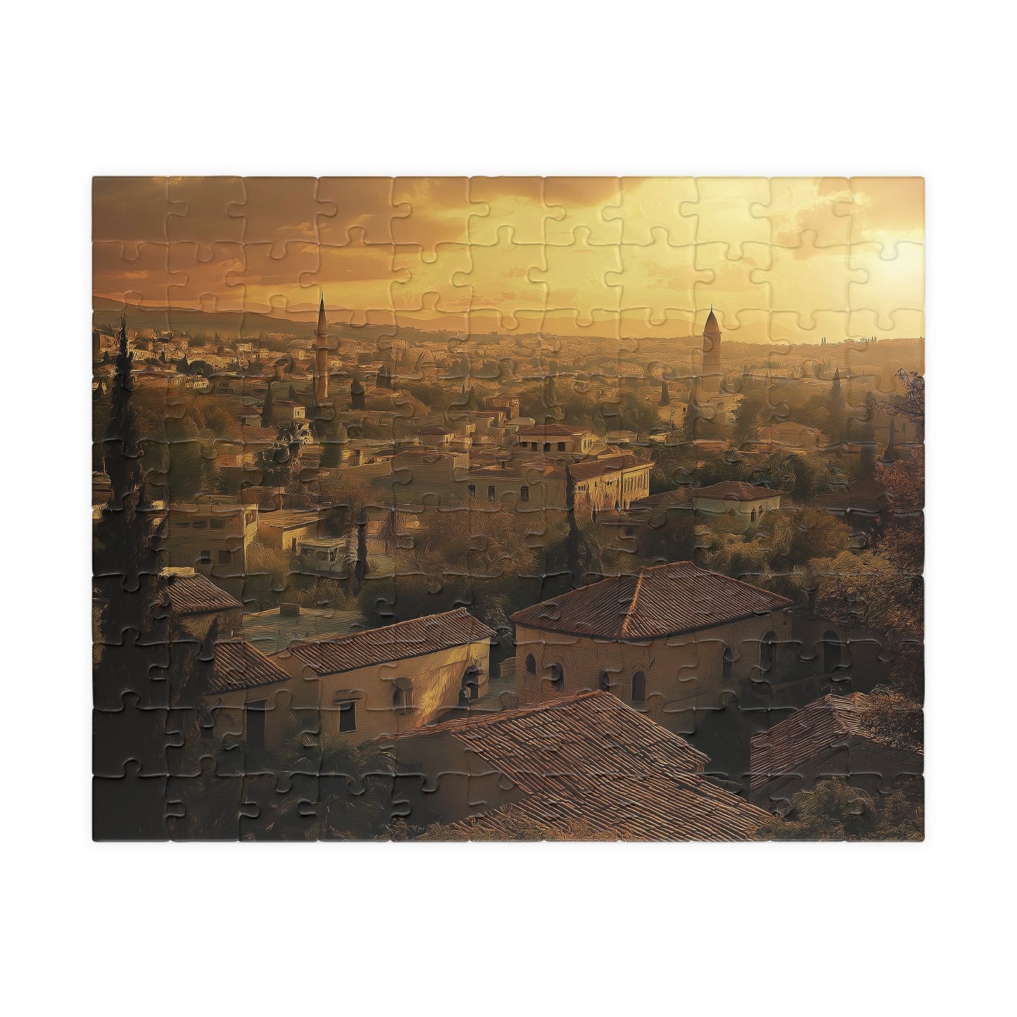 Jigsaw Puzzle, Ancient City Sunset, Historical Architecture and Lush Greenery, 110-1014 Pieces, Chipboard Material, Glossy Finish