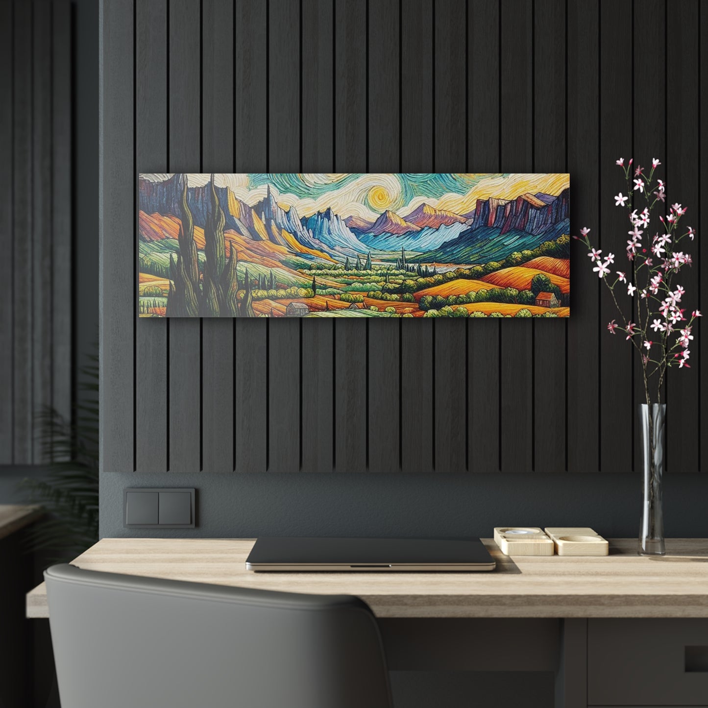 Van Gogh Style Mountain Landscape - Nature Gallery Acrylic Prints, Horizontal Frame