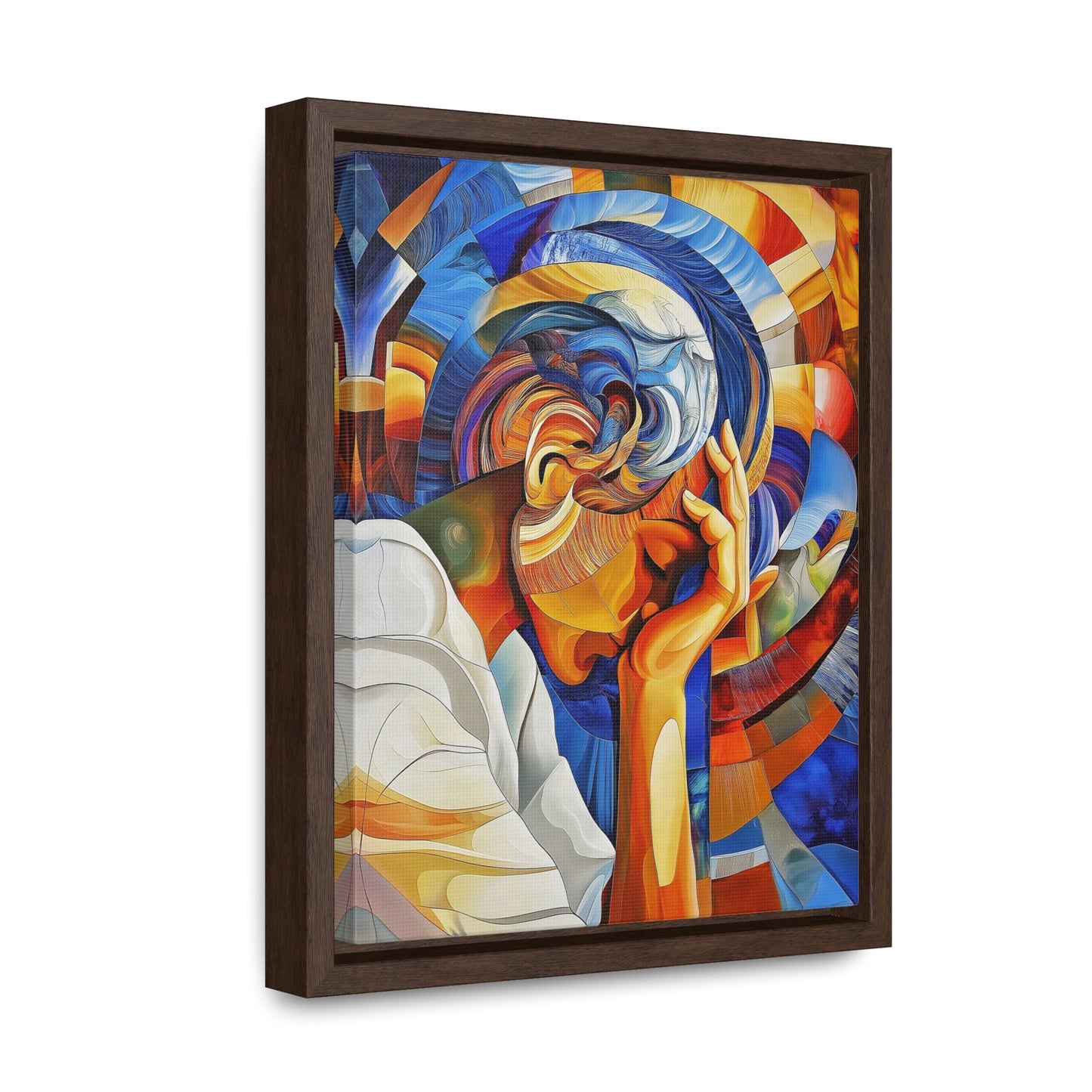 Abstract Person Resting Head Canvas Wrap, Vibrant Swirling Geometric Shapes, Thought-Provoking Artwork, Wall Decor, Home Office Decor,