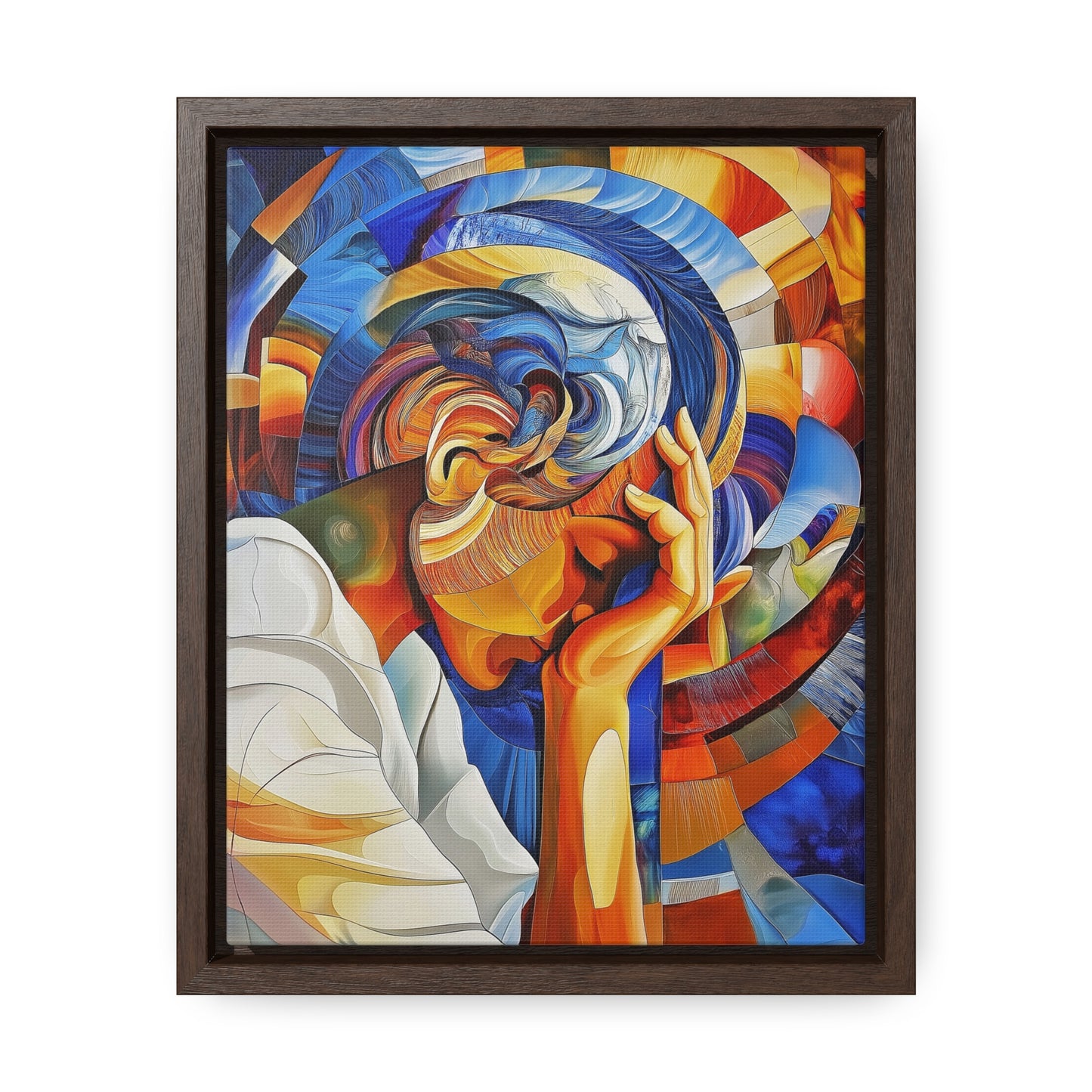 Abstract Person Resting Head Canvas Wrap, Vibrant Swirling Geometric Shapes, Thought-Provoking Artwork, Wall Decor, Home Office Decor,