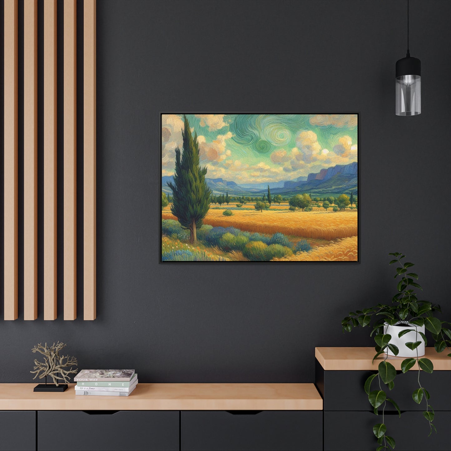 Gallery Canvas Wraps, Nature Inspired Wall Art, Field of Cypress Trees, Van Gogh Style Decor, Home Office Decor, Sun Drenched Meadow Prints,