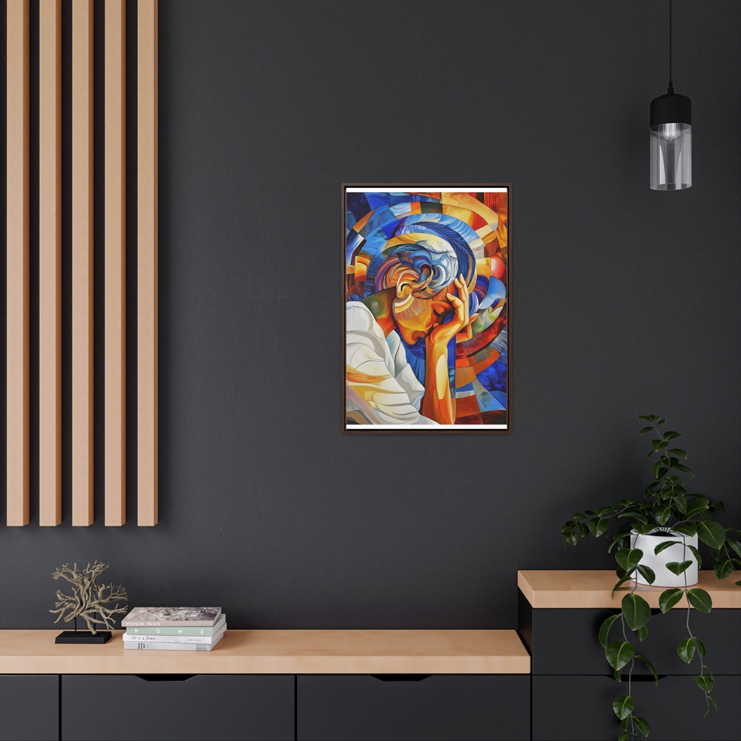 Abstract Person Resting Head Canvas Wrap, Vibrant Swirling Geometric Shapes, Thought-Provoking Artwork, Wall Decor, Home Office Decor,