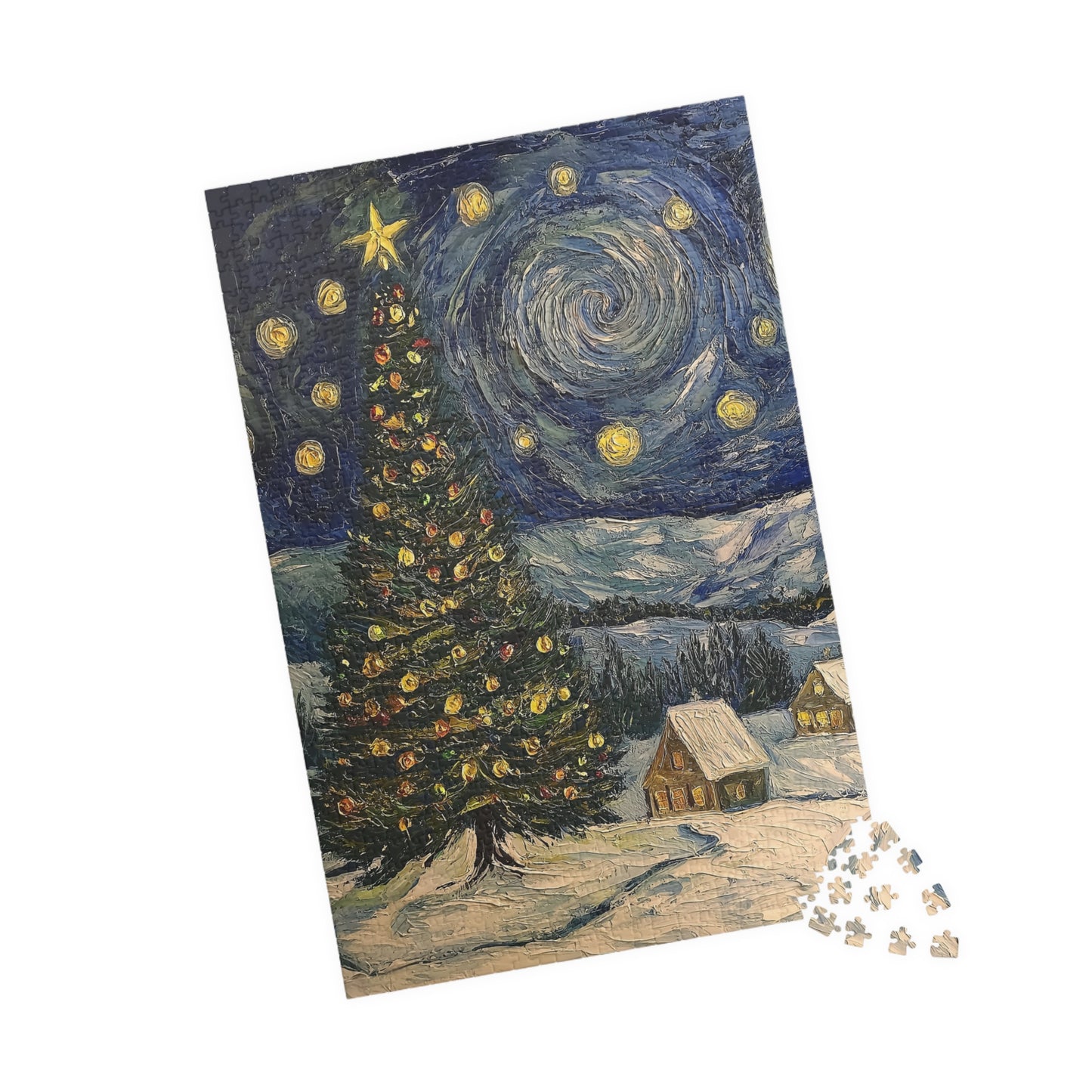 Weihnachtsbaum Sternennacht - Puzzle - 110/252/520/1014 Teile, Weihnachts-Schneeszene, Winterlandschaft, festliche Heimdekoration, entspannend