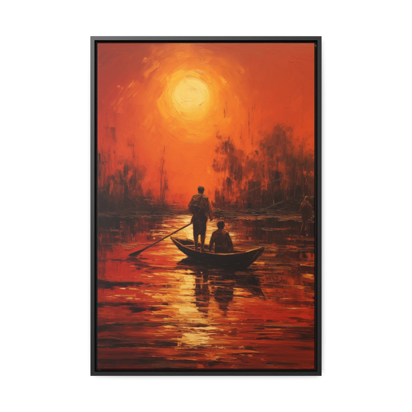 Canvas Wall Art, Sunset Boat Journey Gallery Print, Peaceful Nature Scene, Traveler's Gift, Home Decor, Vertical Frame