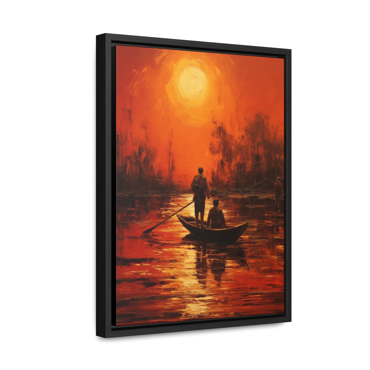 Canvas Wall Art, Sunset Boat Journey Gallery Print, Peaceful Nature Scene, Traveler's Gift, Home Decor, Vertical Frame