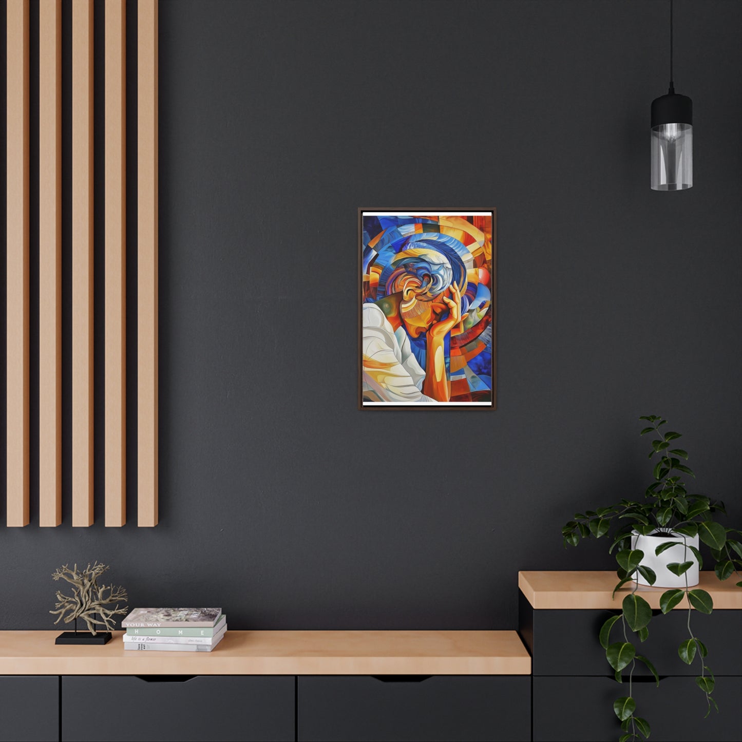 Abstract Person Resting Head Canvas Wrap, Vibrant Swirling Geometric Shapes, Thought-Provoking Artwork, Wall Decor, Home Office Decor,