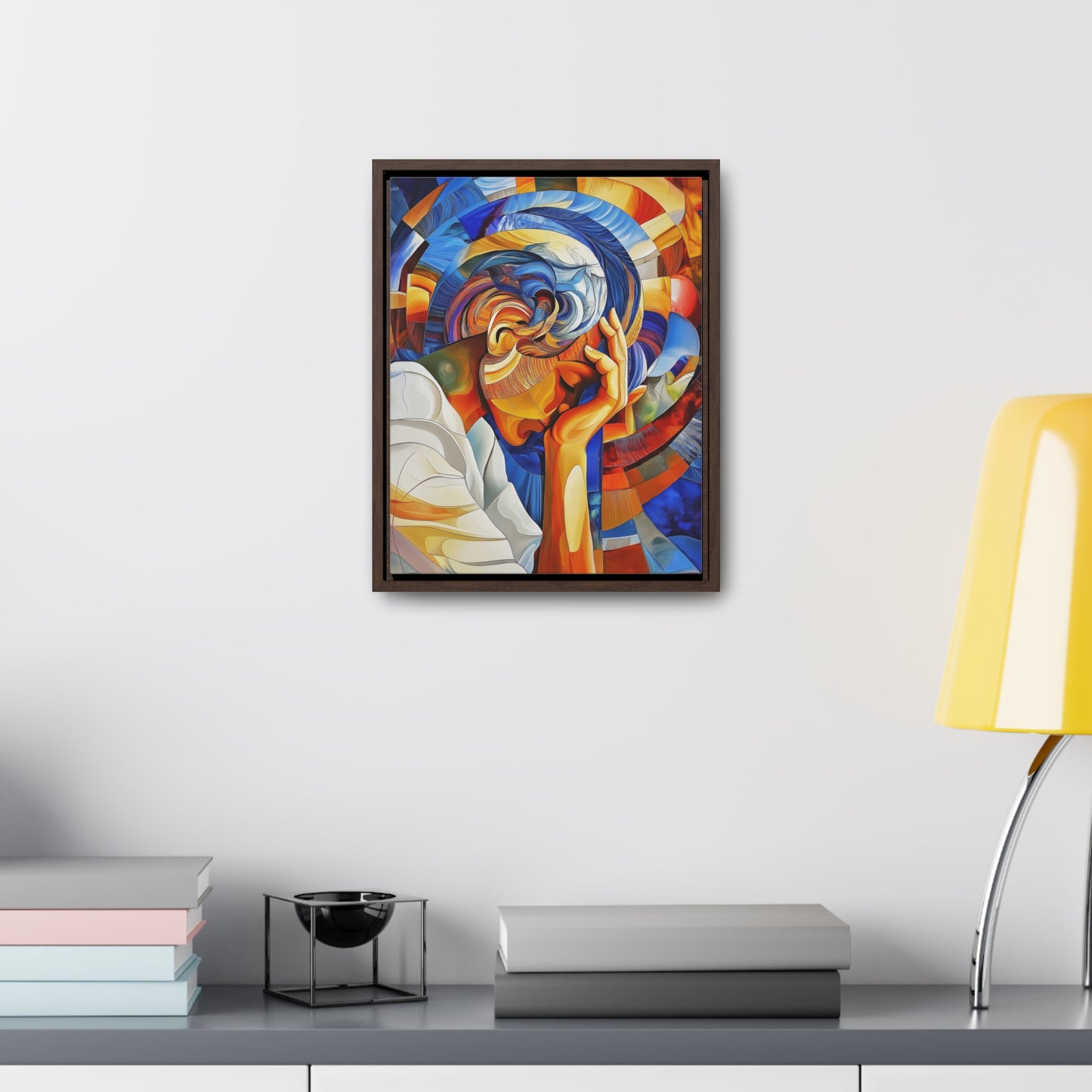 Abstract Person Resting Head Canvas Wrap, Vibrant Swirling Geometric Shapes, Thought-Provoking Artwork, Wall Decor, Home Office Decor,