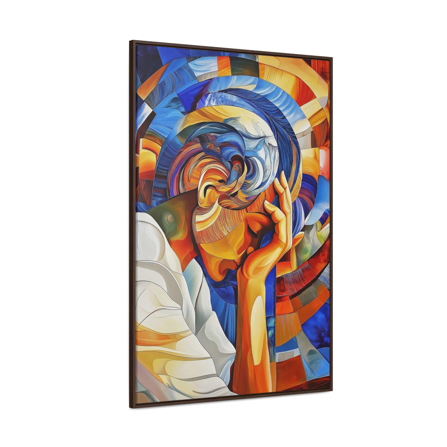 Abstract Person Resting Head Canvas Wrap, Vibrant Swirling Geometric Shapes, Thought-Provoking Artwork, Wall Decor, Home Office Decor,