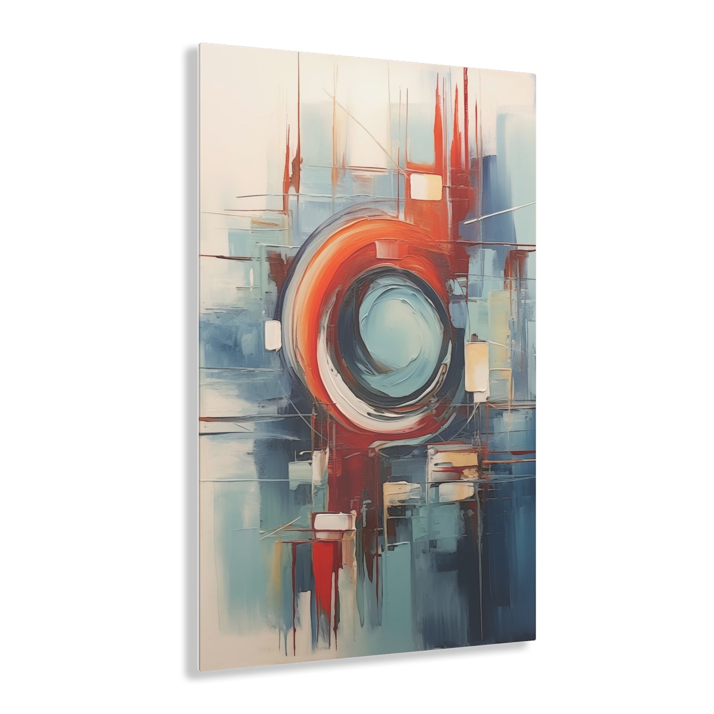 Acrylic Prints, Abstract Circular Painting in Red, White, Blue - Geometric Design