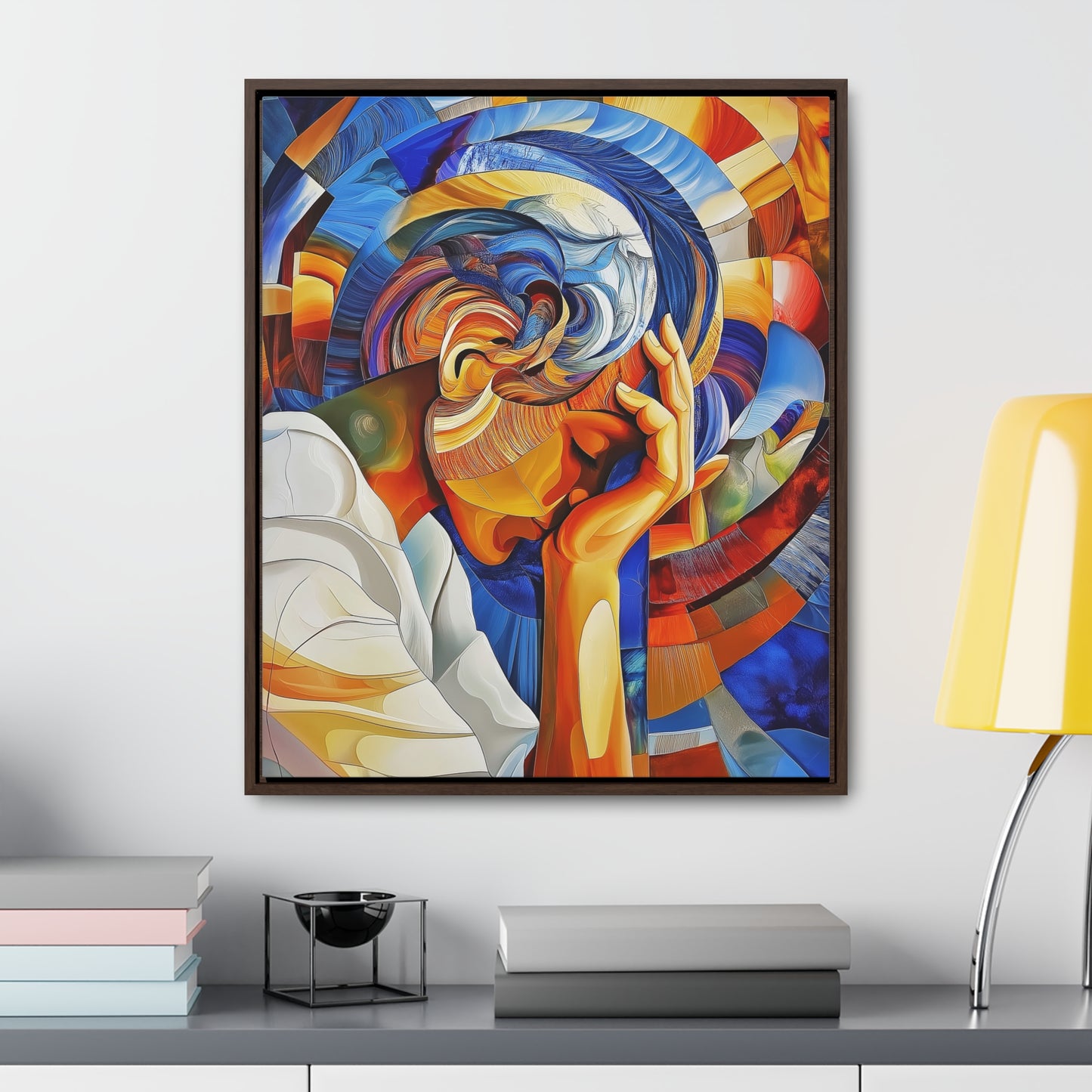 Abstract Person Resting Head Canvas Wrap, Vibrant Swirling Geometric Shapes, Thought-Provoking Artwork, Wall Decor, Home Office Decor,