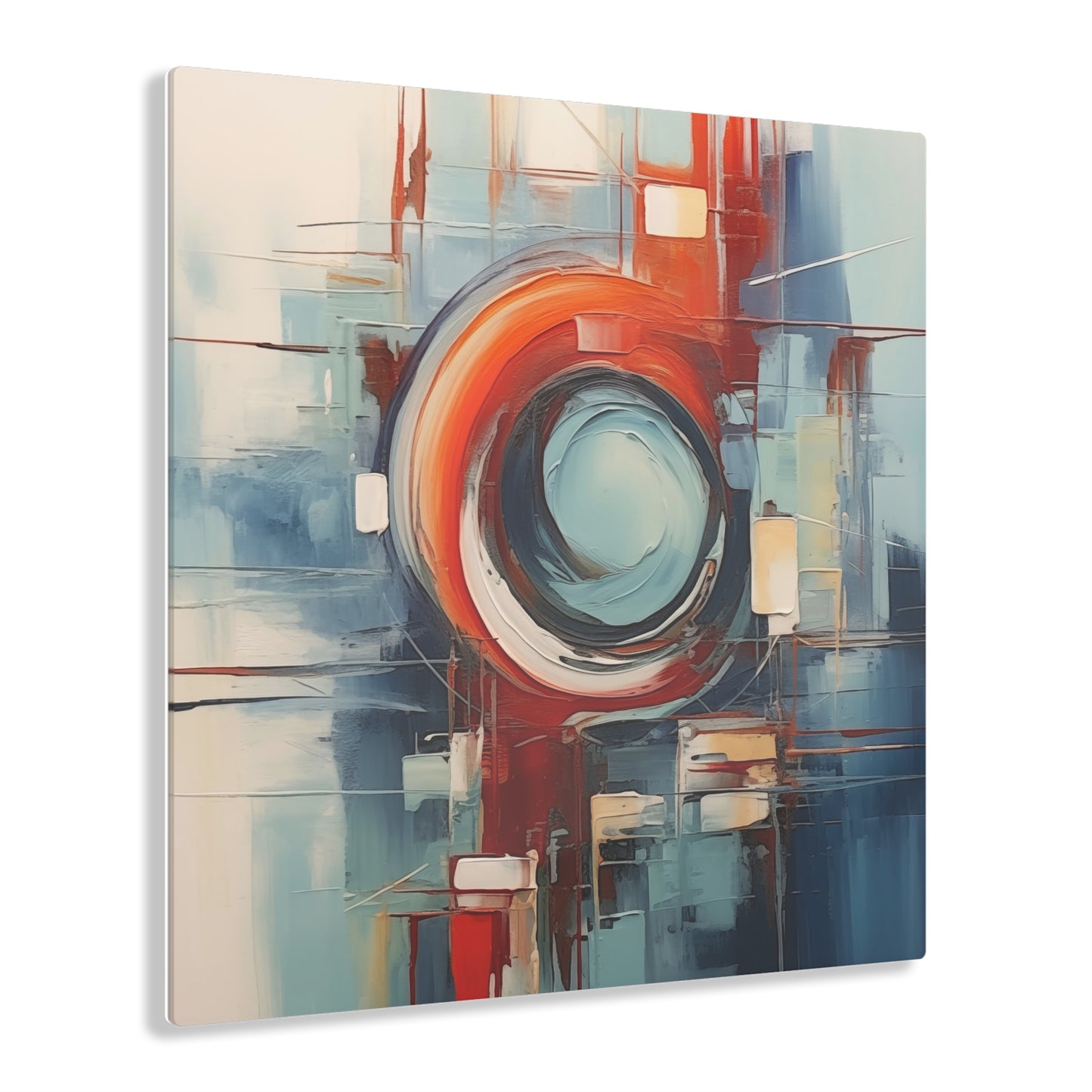 Acrylic Prints, Abstract Circular Painting in Red, White, Blue - Geometric Design