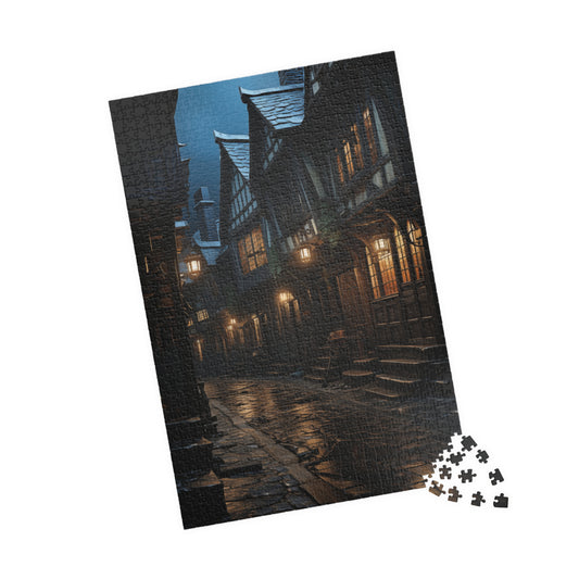 Jigsaw Puzzle with Old Town Alley Design, 110 252 520 1014-Piece, Historical Architecture, Chipboard Material, Glossy Finish