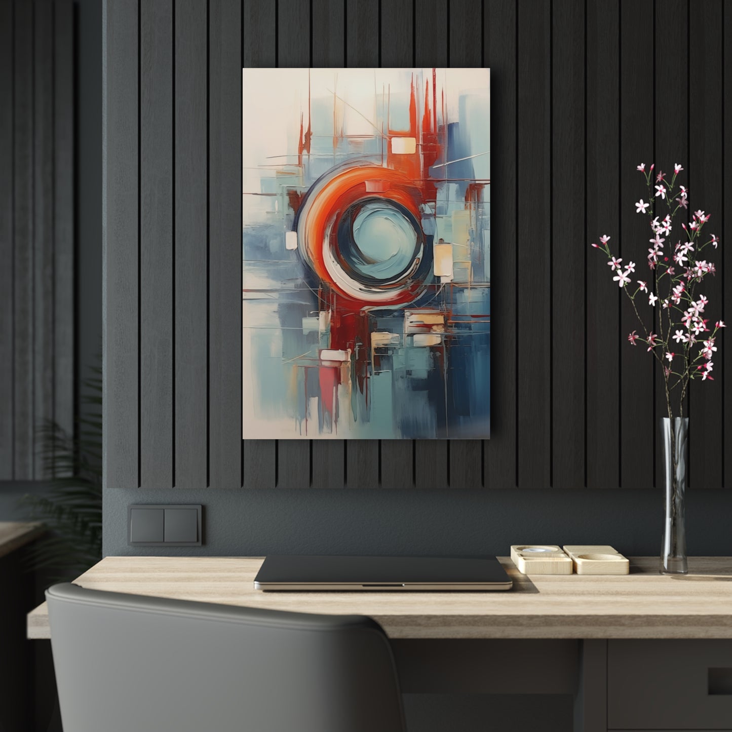 Acrylic Prints, Abstract Circular Painting in Red, White, Blue - Geometric Design