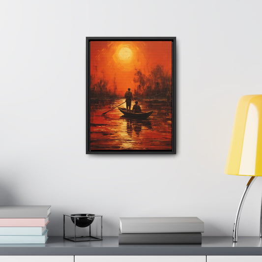 Canvas Wall Art, Sunset Boat Journey Gallery Print, Peaceful Nature Scene, Traveler's Gift, Home Decor, Vertical Frame