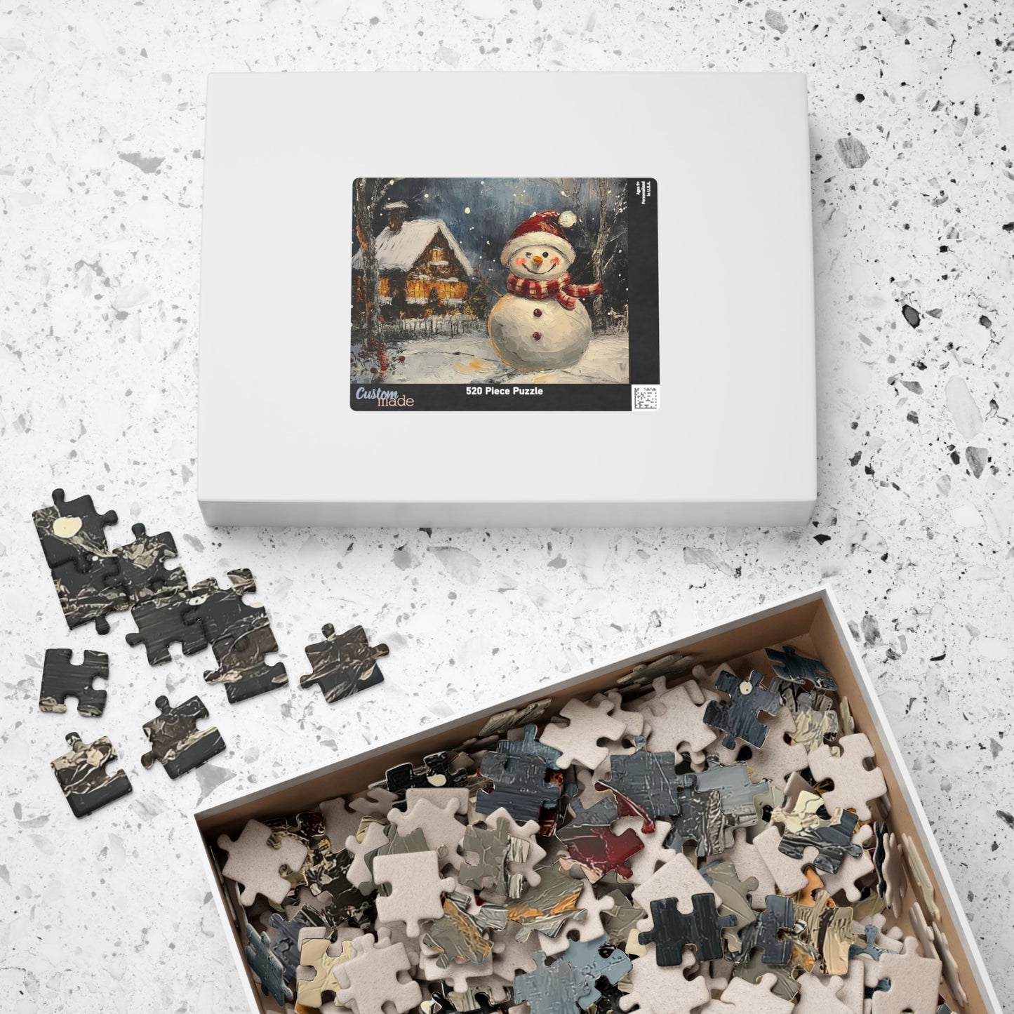 Winter Cabin Snowman - Jigsaw Puzzle (110, 252, 520, or 1014 pieces)