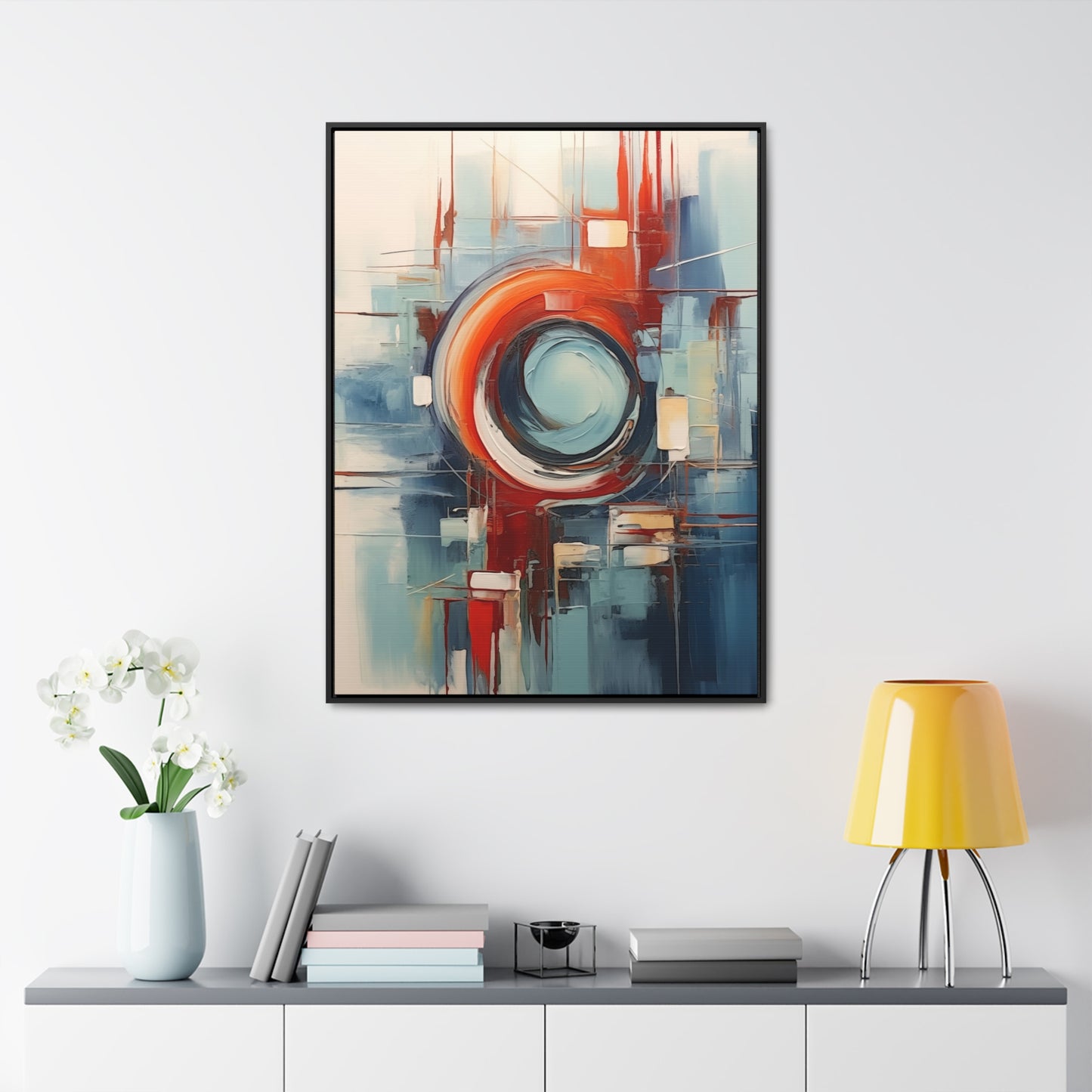 Canvas Wraps, Abstract Circular Painting in Red, White, Blue - Geometric Design