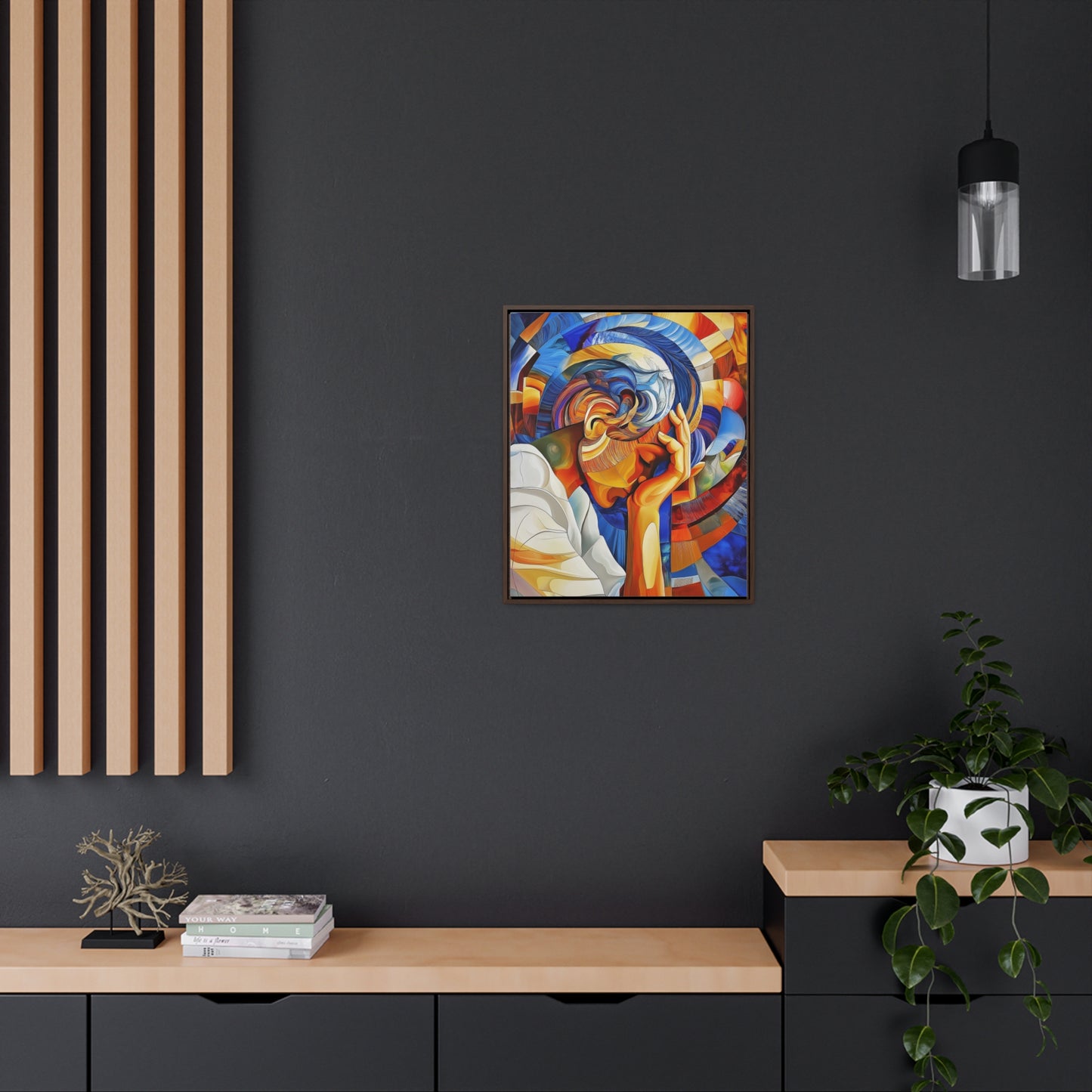 Abstract Person Resting Head Canvas Wrap, Vibrant Swirling Geometric Shapes, Thought-Provoking Artwork, Wall Decor, Home Office Decor,