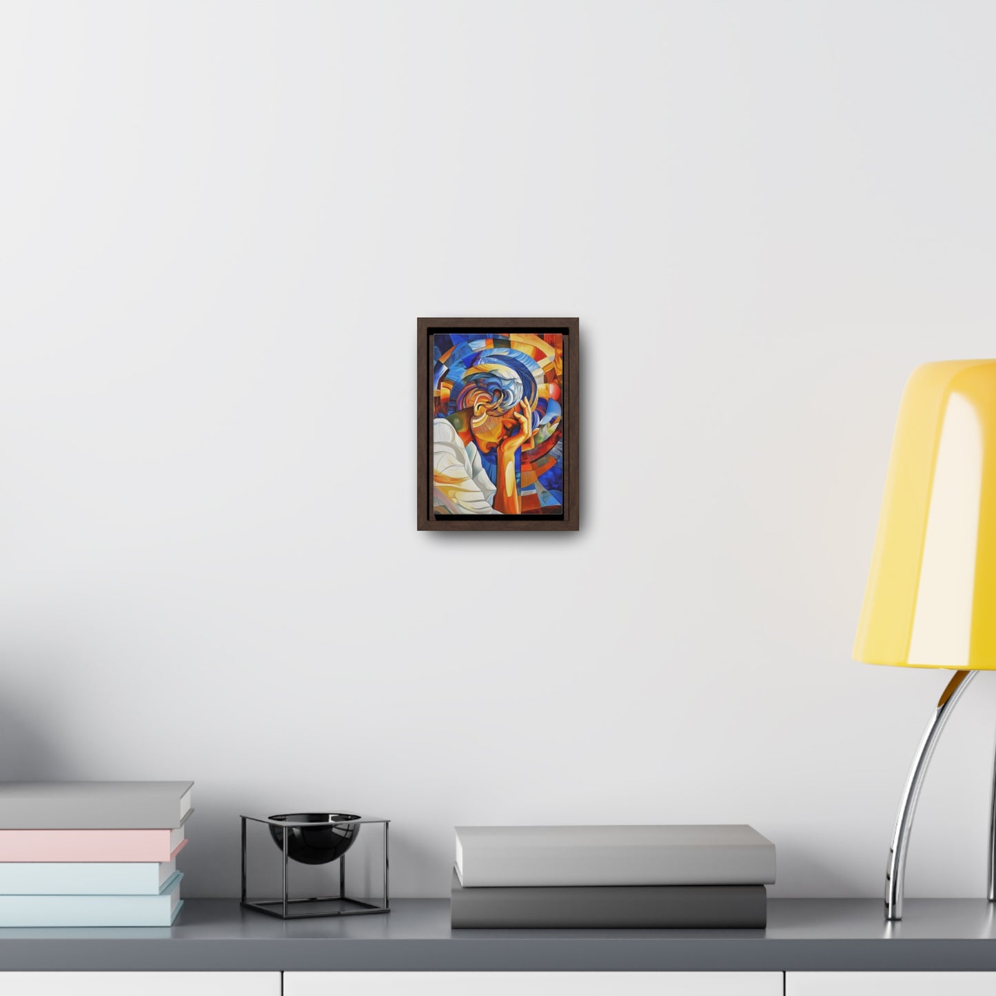 Abstract Person Resting Head Canvas Wrap, Vibrant Swirling Geometric Shapes, Thought-Provoking Artwork, Wall Decor, Home Office Decor,