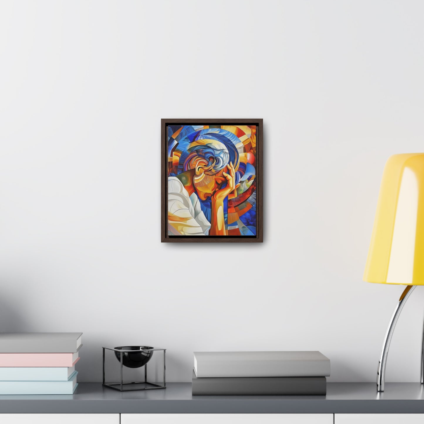 Abstract Person Resting Head Canvas Wrap, Vibrant Swirling Geometric Shapes, Thought-Provoking Artwork, Wall Decor, Home Office Decor,