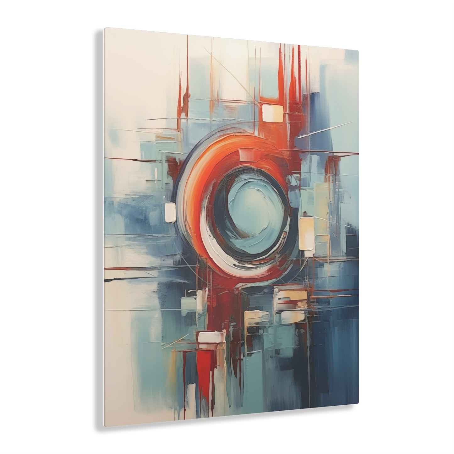 Acrylic Prints, Abstract Circular Painting in Red, White, Blue - Geometric Design