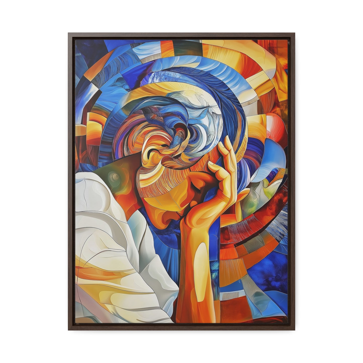 Abstract Person Resting Head Canvas Wrap, Vibrant Swirling Geometric Shapes, Thought-Provoking Artwork, Wall Decor, Home Office Decor,