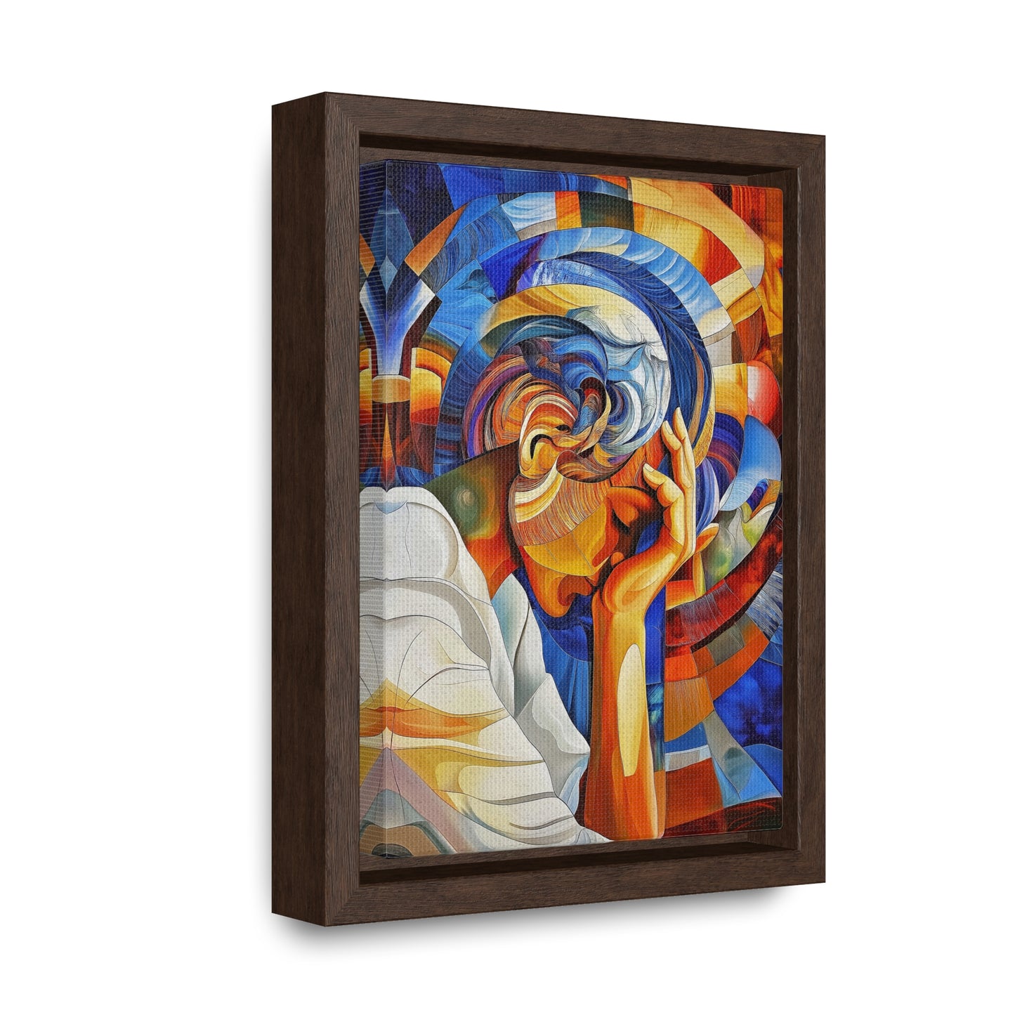 Abstract Person Resting Head Canvas Wrap, Vibrant Swirling Geometric Shapes, Thought-Provoking Artwork, Wall Decor, Home Office Decor,