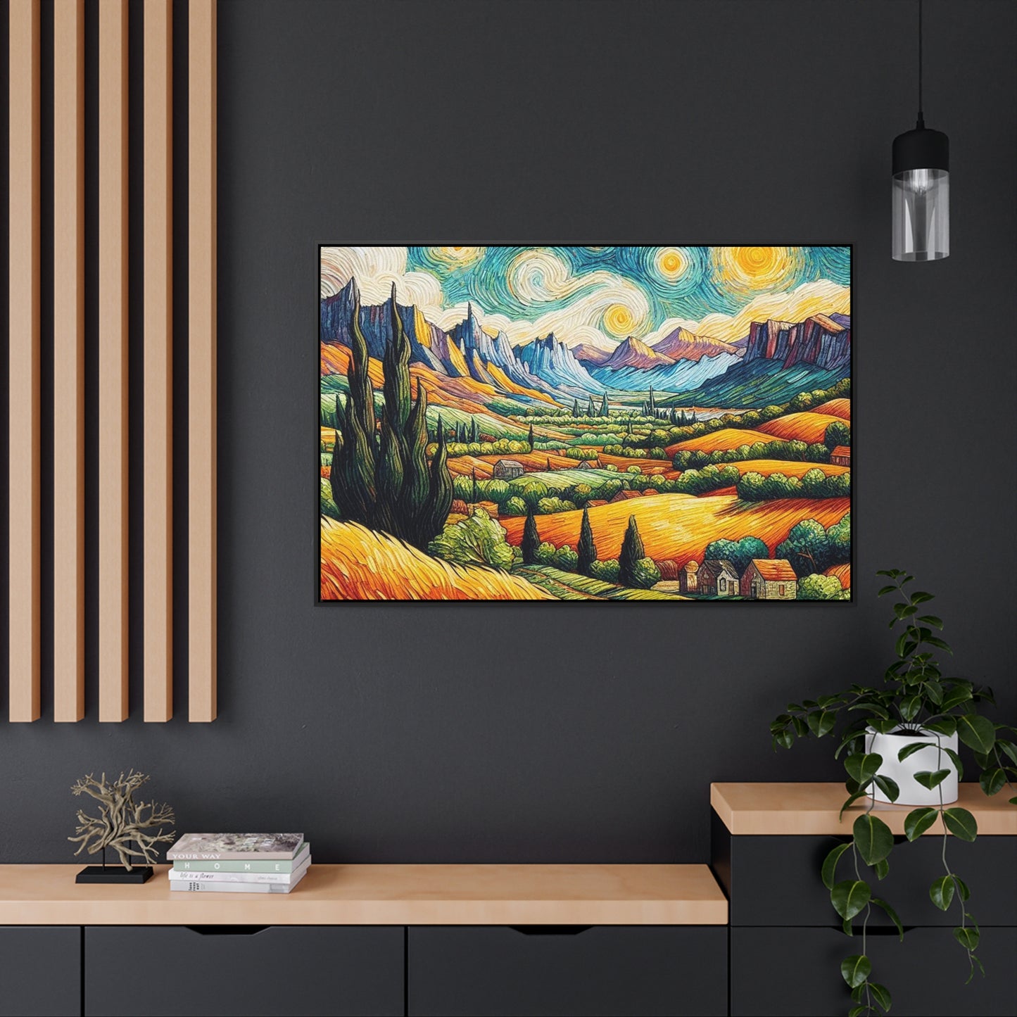 Van Gogh Style Mountain Landscape - Nature Gallery Canvas Wraps, Horizontal Frame