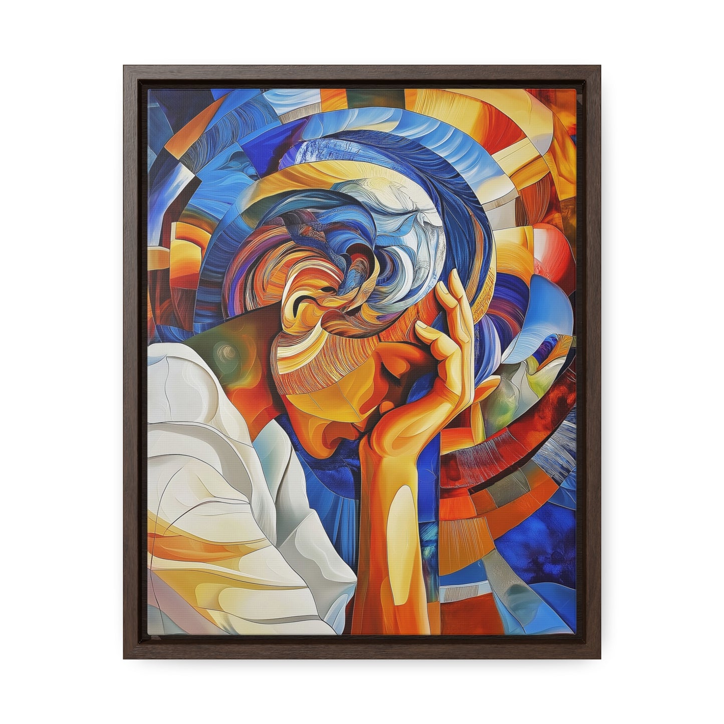 Abstract Person Resting Head Canvas Wrap, Vibrant Swirling Geometric Shapes, Thought-Provoking Artwork, Wall Decor, Home Office Decor,