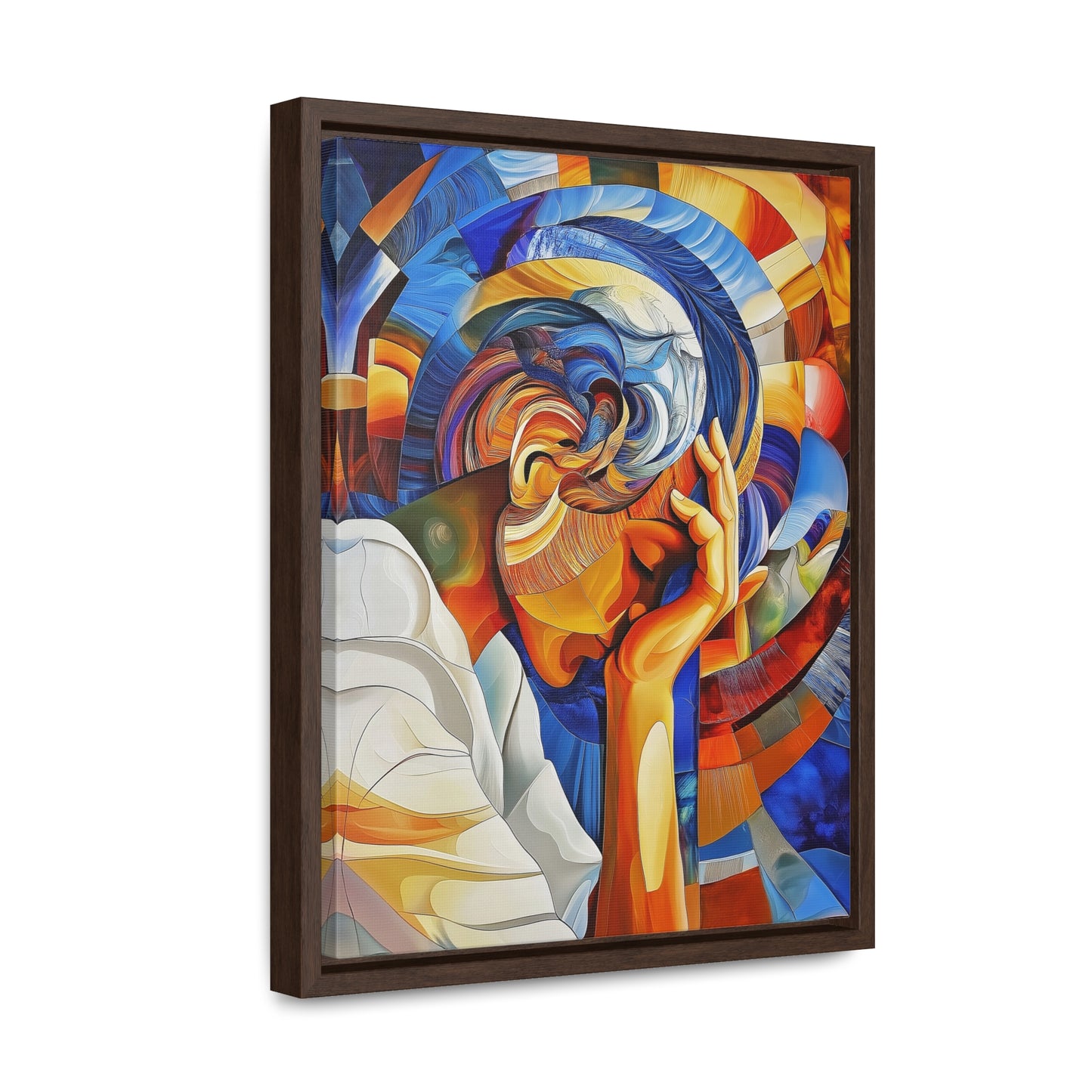 Abstract Person Resting Head Canvas Wrap, Vibrant Swirling Geometric Shapes, Thought-Provoking Artwork, Wall Decor, Home Office Decor,