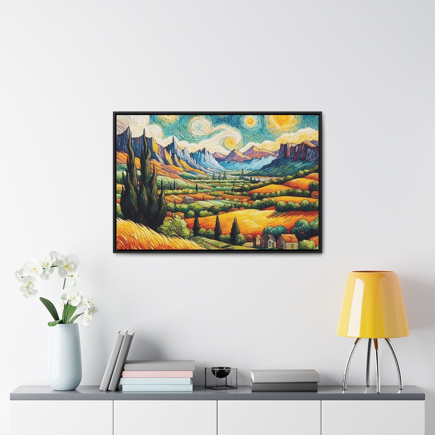 Van Gogh Style Mountain Landscape - Nature Gallery Canvas Wraps, Horizontal Frame