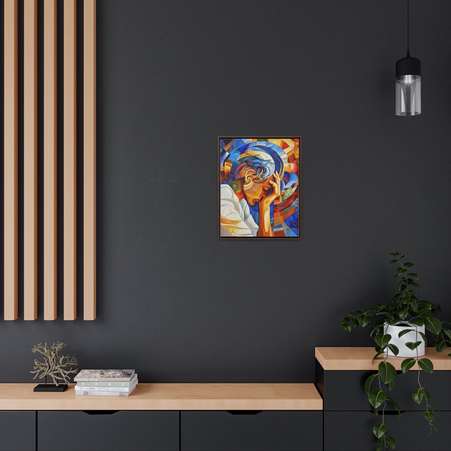 Abstract Person Resting Head Canvas Wrap, Vibrant Swirling Geometric Shapes, Thought-Provoking Artwork, Wall Decor, Home Office Decor,