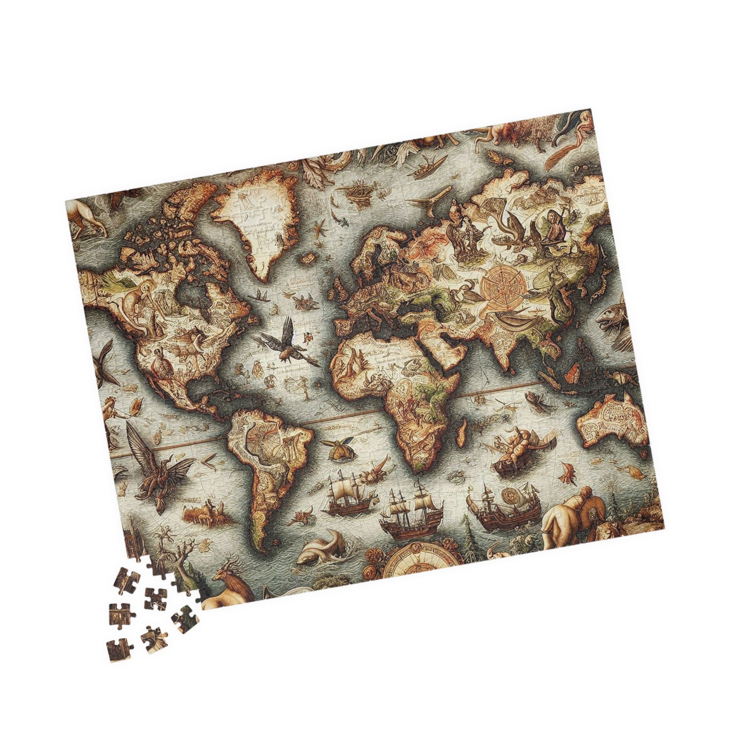 Puzzle, Da Vinci Style World Map, 110, 252, 520, or 1014-Pieces