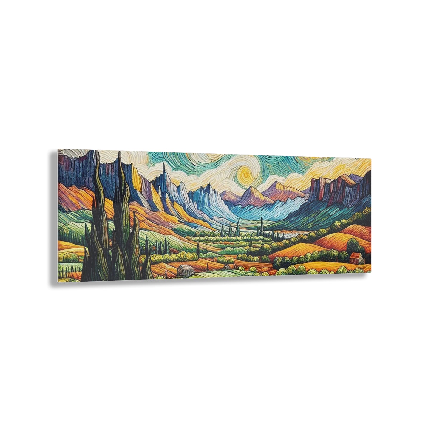 Van Gogh Style Mountain Landscape - Nature Gallery Acrylic Prints, Horizontal Frame