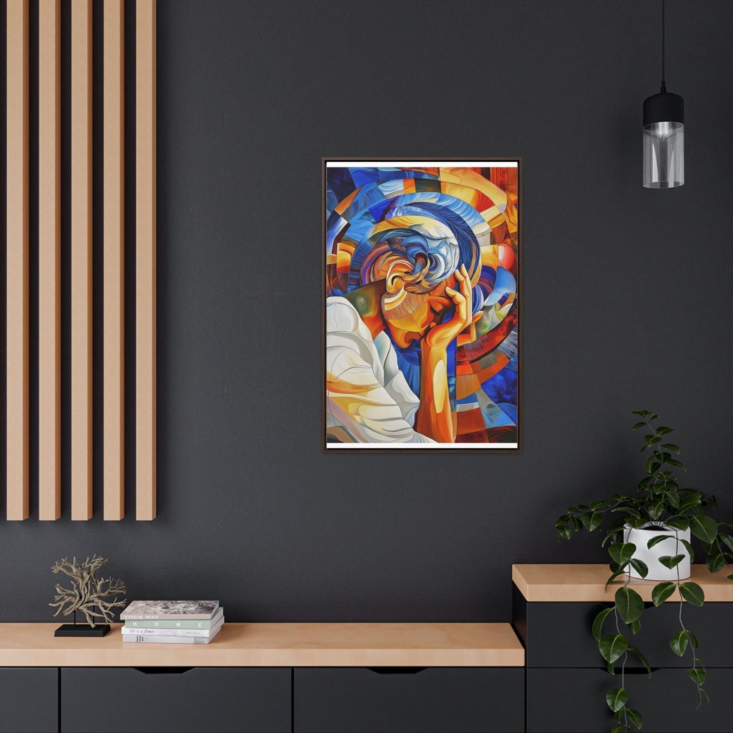 Abstract Person Resting Head Canvas Wrap, Vibrant Swirling Geometric Shapes, Thought-Provoking Artwork, Wall Decor, Home Office Decor,