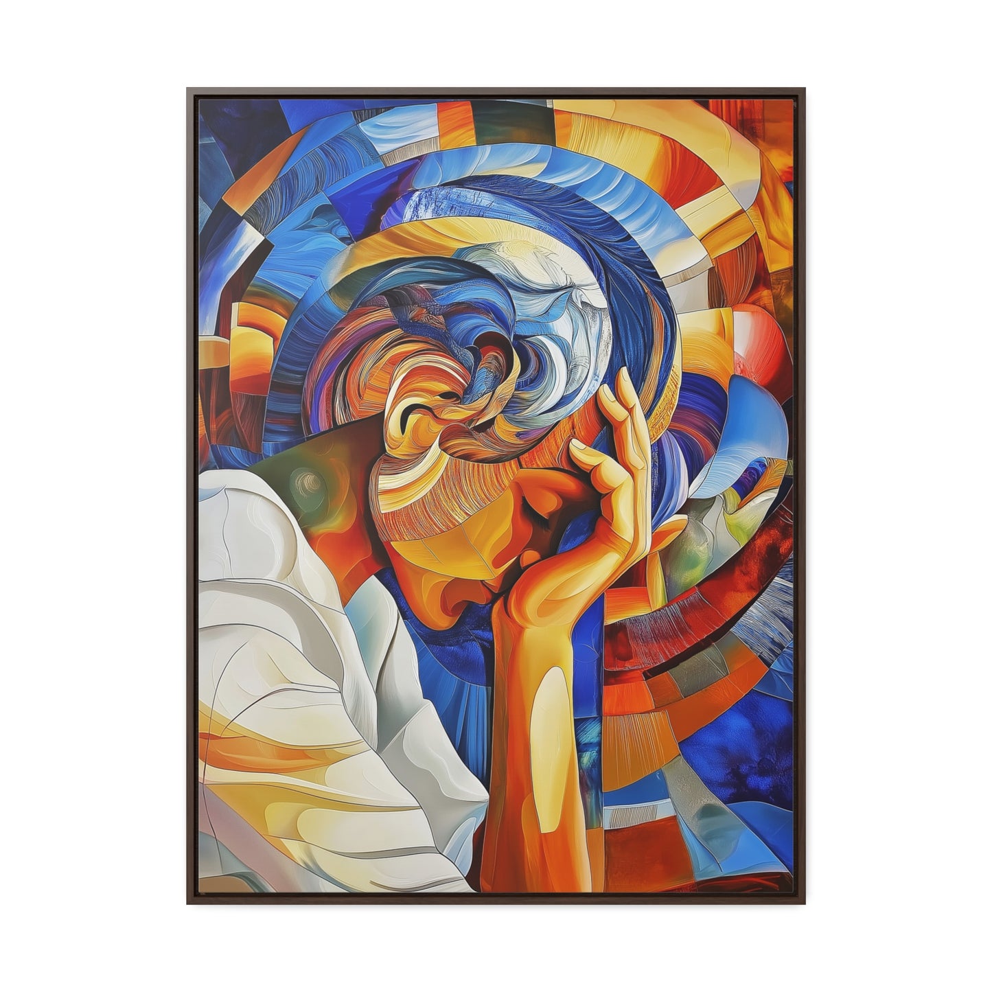 Abstract Person Resting Head Canvas Wrap, Vibrant Swirling Geometric Shapes, Thought-Provoking Artwork, Wall Decor, Home Office Decor,