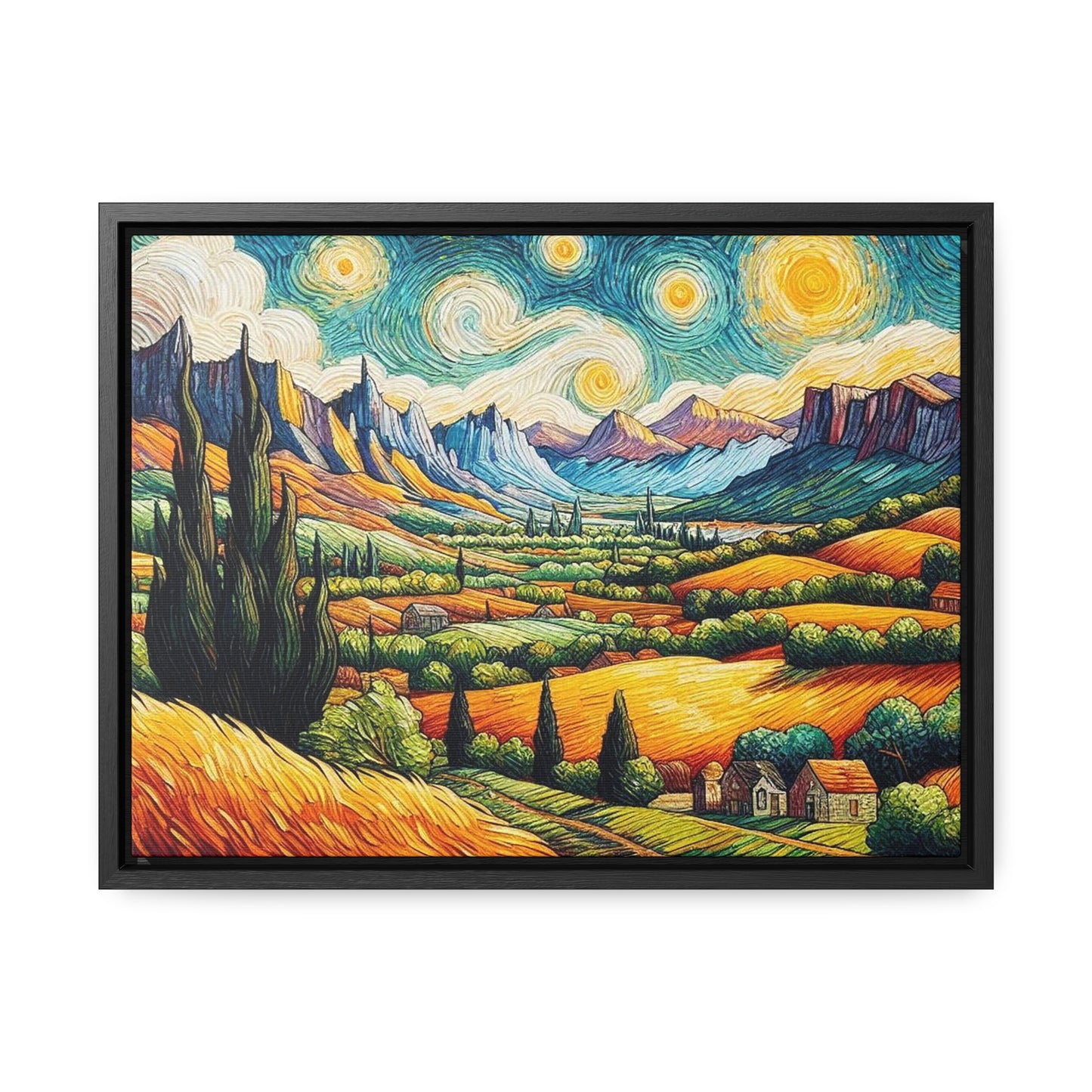 Van Gogh Style Mountain Landscape - Nature Gallery Canvas Wraps, Horizontal Frame