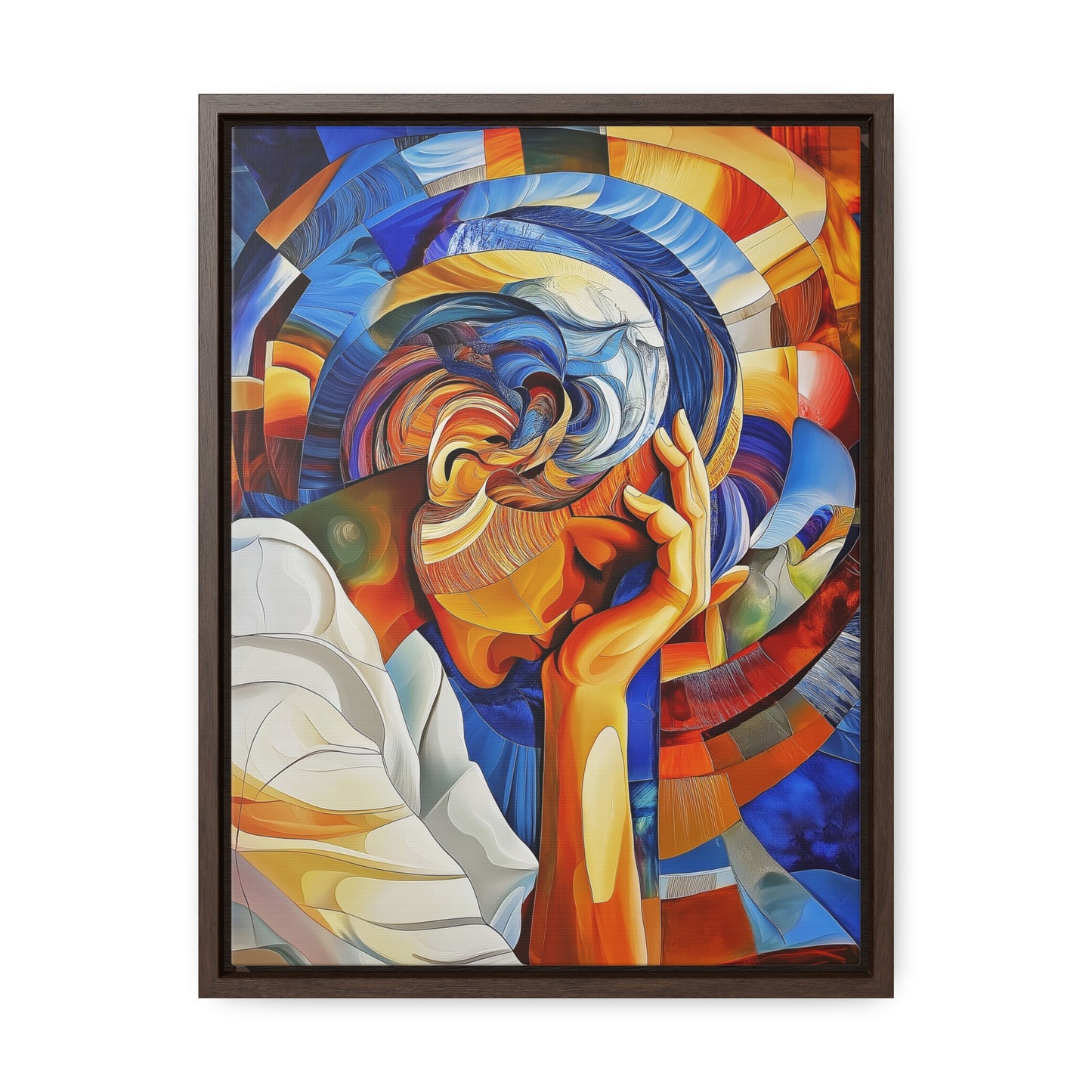 Abstract Person Resting Head Canvas Wrap, Vibrant Swirling Geometric Shapes, Thought-Provoking Artwork, Wall Decor, Home Office Decor,