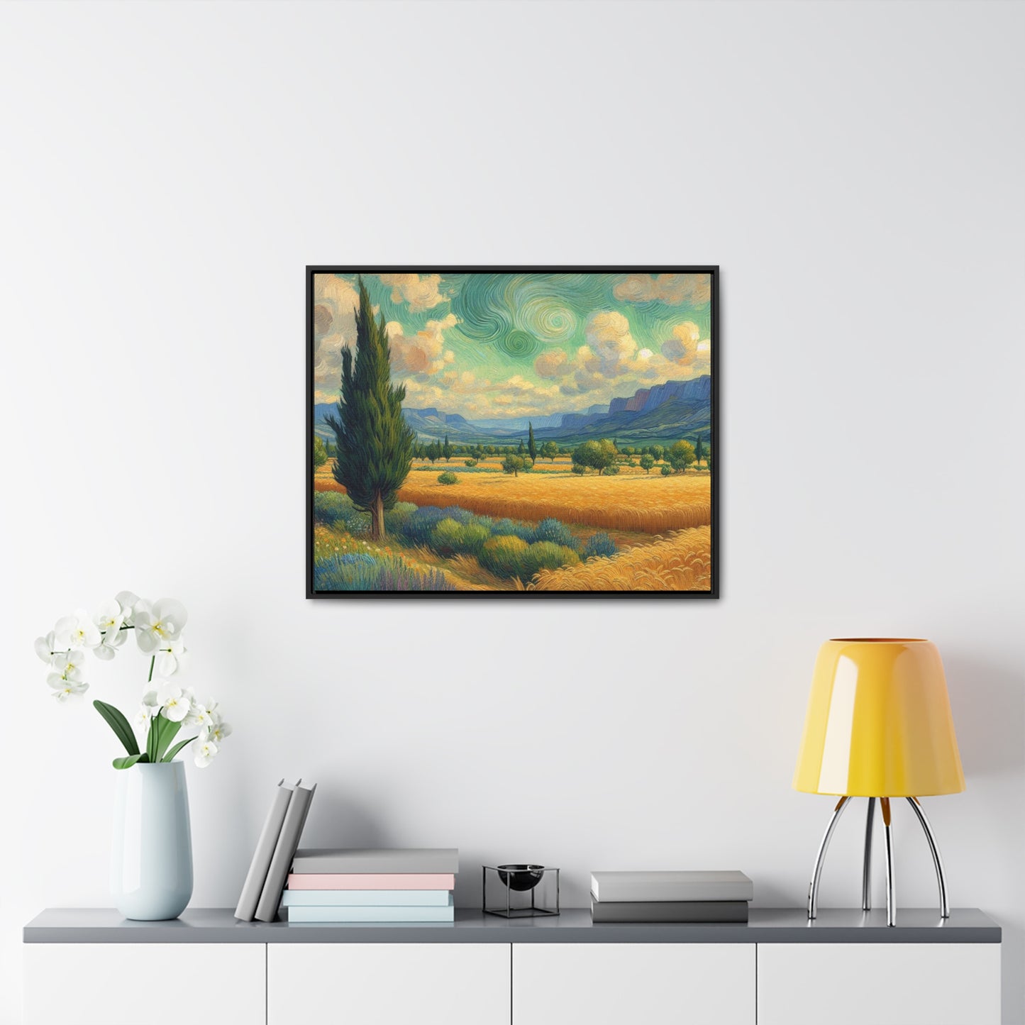 Gallery Canvas Wraps, Nature Inspired Wall Art, Field of Cypress Trees, Van Gogh Style Decor, Home Office Decor, Sun Drenched Meadow Prints,