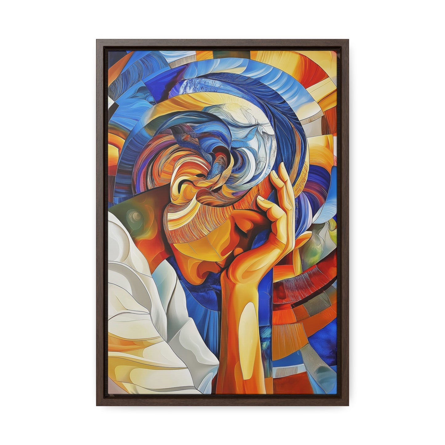 Abstract Person Resting Head Canvas Wrap, Vibrant Swirling Geometric Shapes, Thought-Provoking Artwork, Wall Decor, Home Office Decor,