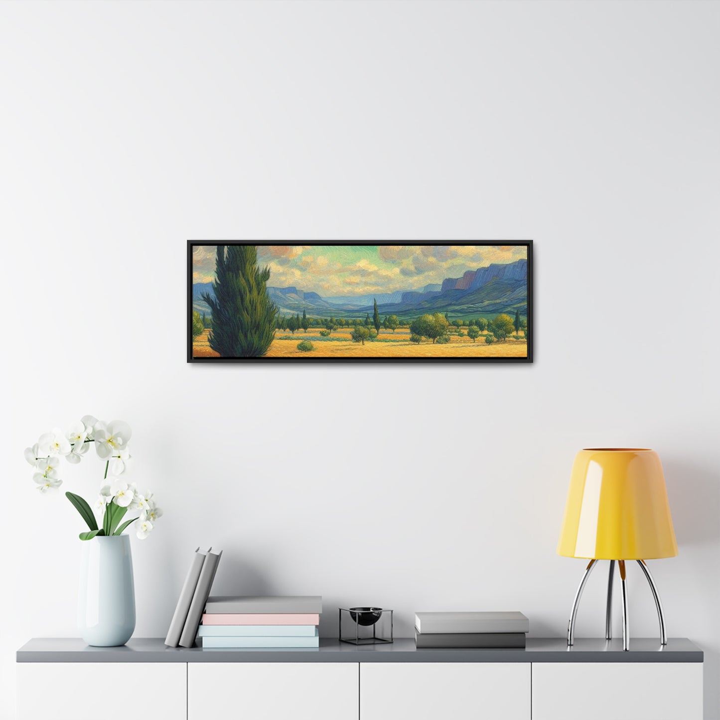 Gallery Canvas Wraps, Nature Inspired Wall Art, Field of Cypress Trees, Van Gogh Style Decor, Home Office Decor, Sun Drenched Meadow Prints,