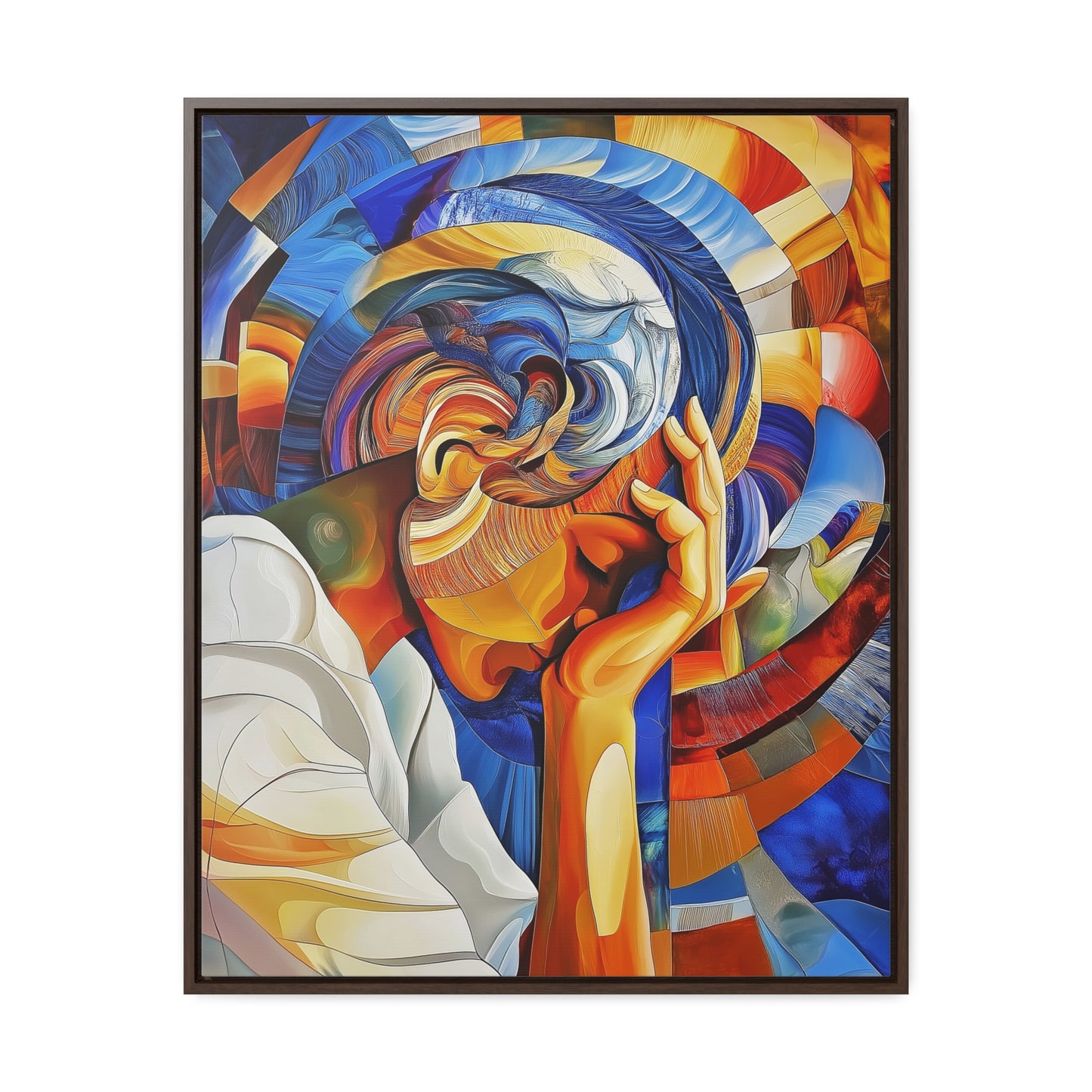 Abstract Person Resting Head Canvas Wrap, Vibrant Swirling Geometric Shapes, Thought-Provoking Artwork, Wall Decor, Home Office Decor,