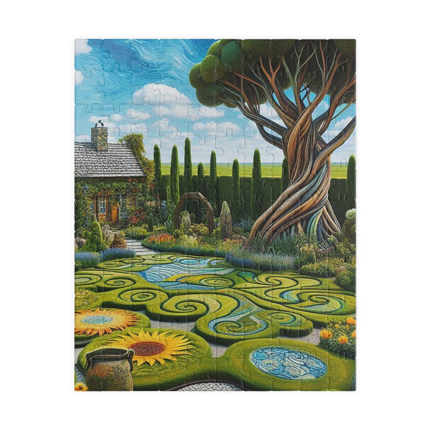 Jigsaw Puzzle, Enchanted Garden Cottage, 110-1014 Pieces - Whimsical Design, Chipboard Material, Glossy Finish