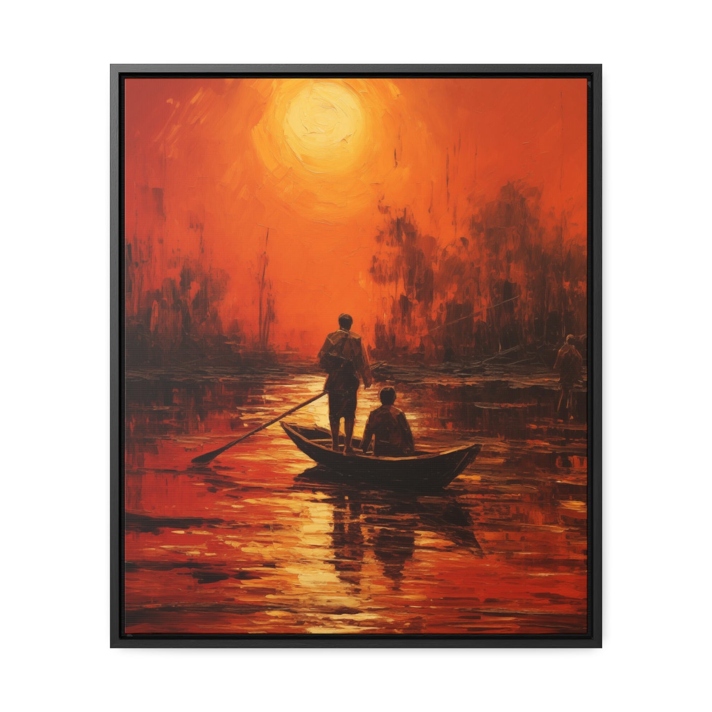 Canvas Wall Art, Sunset Boat Journey Gallery Print, Peaceful Nature Scene, Traveler's Gift, Home Decor, Vertical Frame