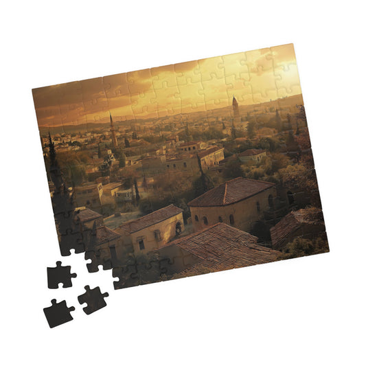 Jigsaw Puzzle, Ancient City Sunset, Historical Architecture and Lush Greenery, 110-1014 Pieces, Chipboard Material, Glossy Finish