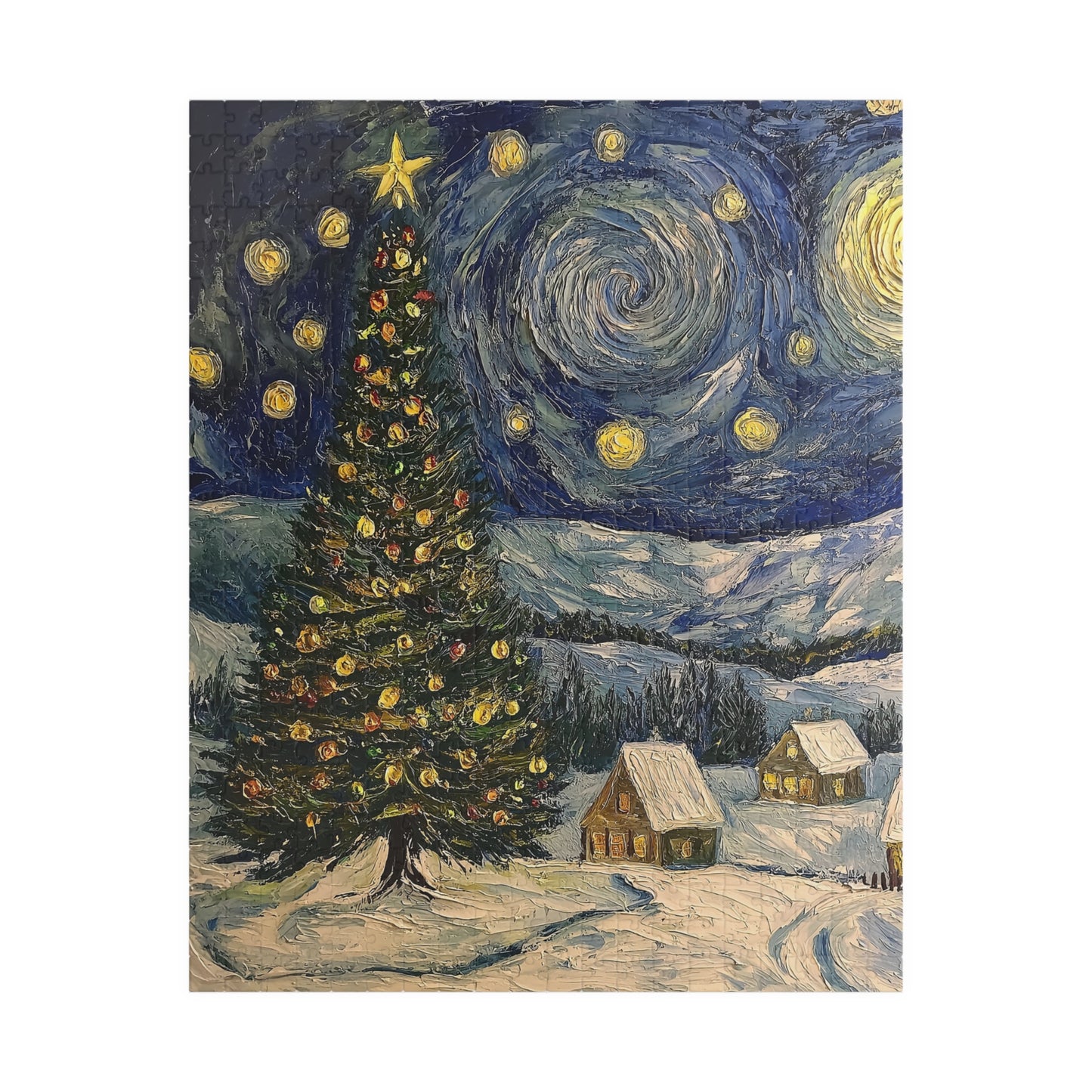 Weihnachtsbaum Sternennacht - Puzzle - 110/252/520/1014 Teile, Weihnachts-Schneeszene, Winterlandschaft, festliche Heimdekoration, entspannend