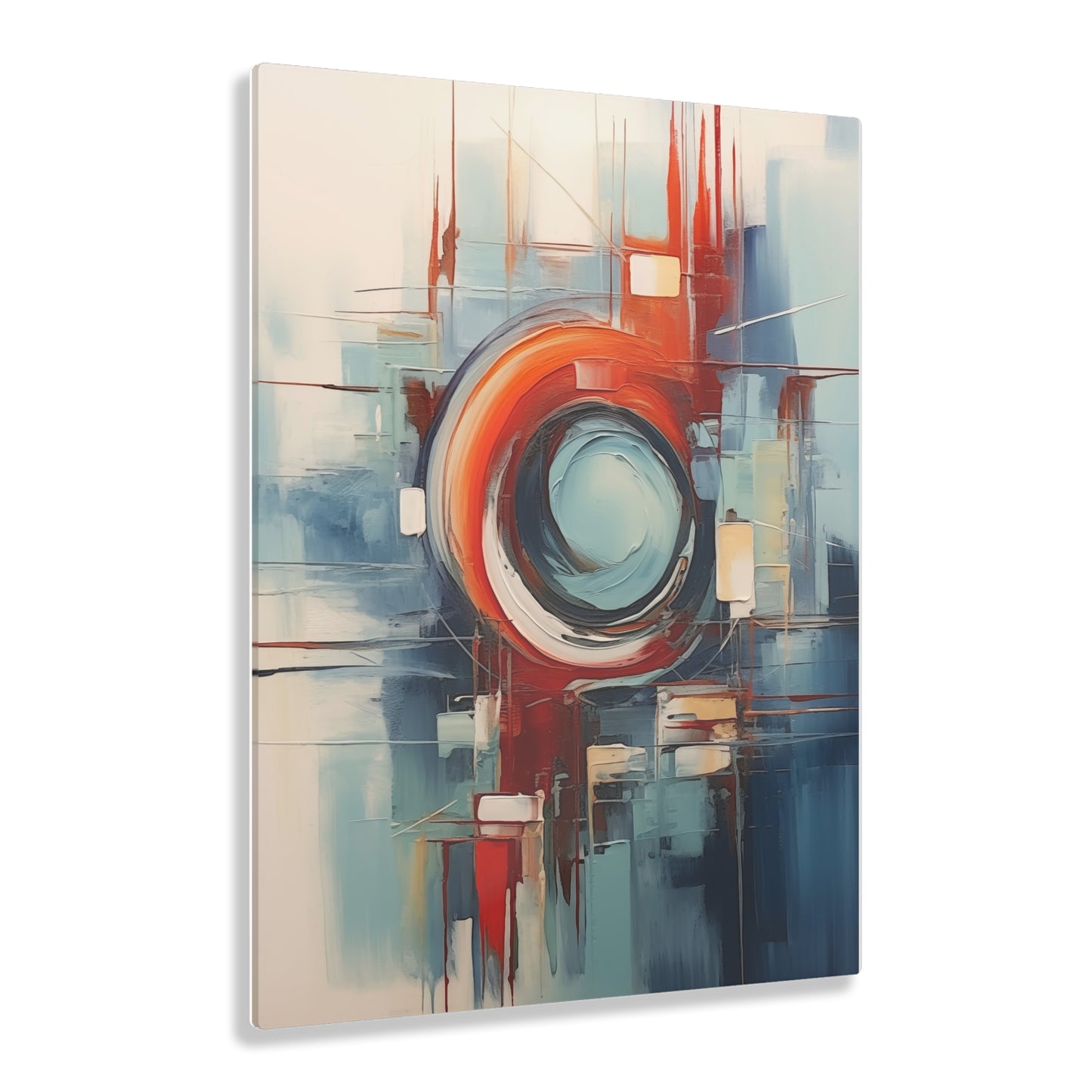 Acrylic Prints, Abstract Circular Painting in Red, White, Blue - Geometric Design