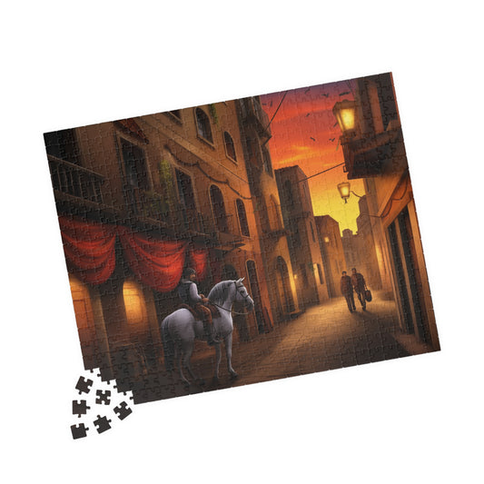 Puzzle, Medieval Rider Quest 110, 252, 520, 1014 Teile - Ruhige europäische Stadt bei Sonnenuntergang, Spanplattenmaterial, glänzende Oberfläche,