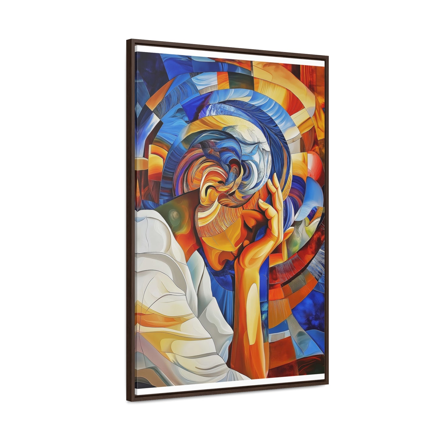 Abstract Person Resting Head Canvas Wrap, Vibrant Swirling Geometric Shapes, Thought-Provoking Artwork, Wall Decor, Home Office Decor,