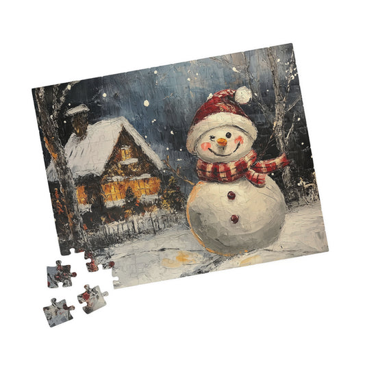 Winter Cabin Snowman - Jigsaw Puzzle (110, 252, 520, or 1014 pieces)