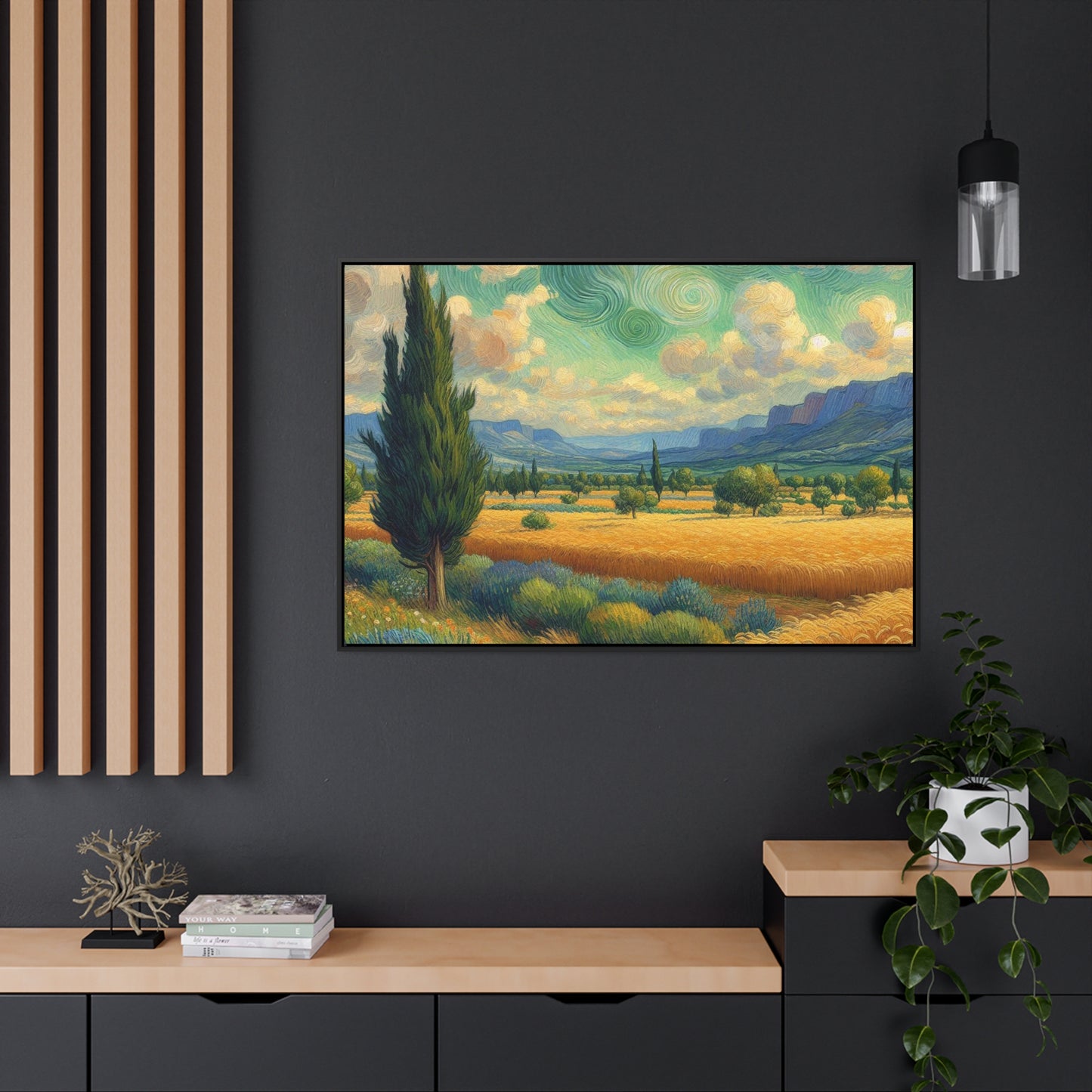 Gallery Canvas Wraps, Nature Inspired Wall Art, Field of Cypress Trees, Van Gogh Style Decor, Home Office Decor, Sun Drenched Meadow Prints,